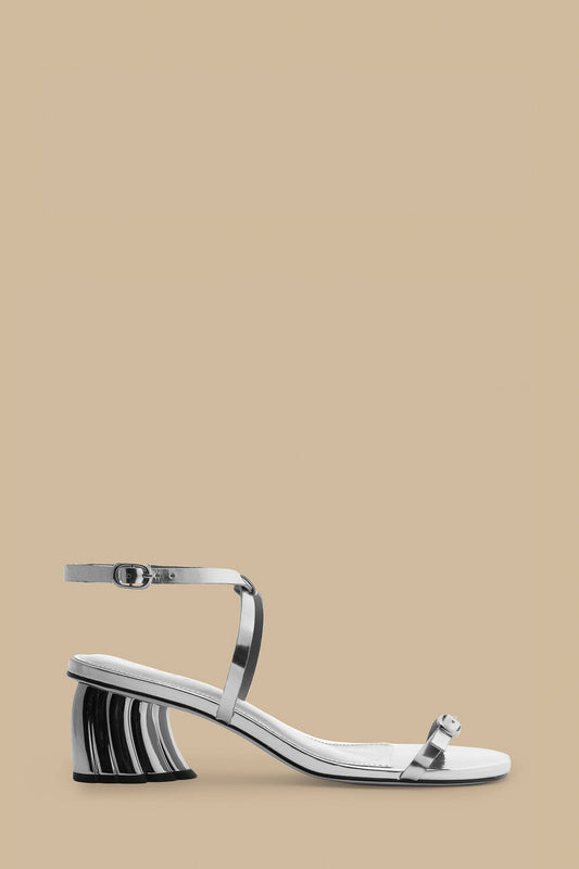 Farm Rio Silver Monstera Heeled Scallop Sandal