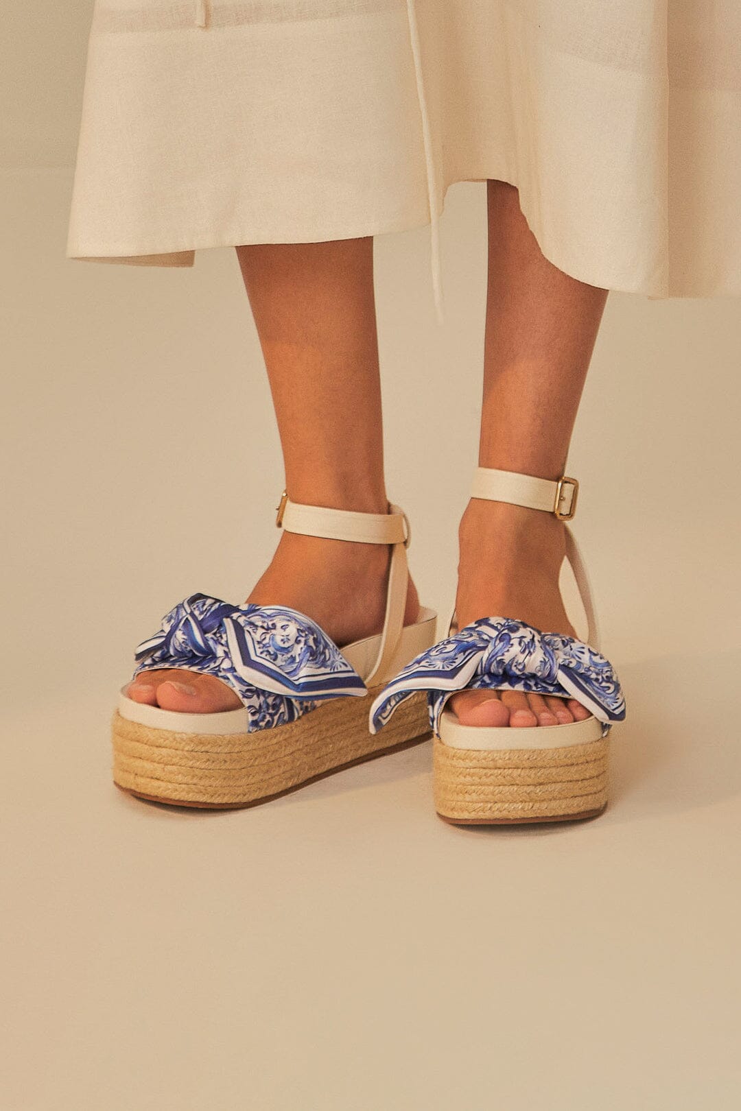 Farm Rio Ivory Scarf Espadrille Flatform Sandal