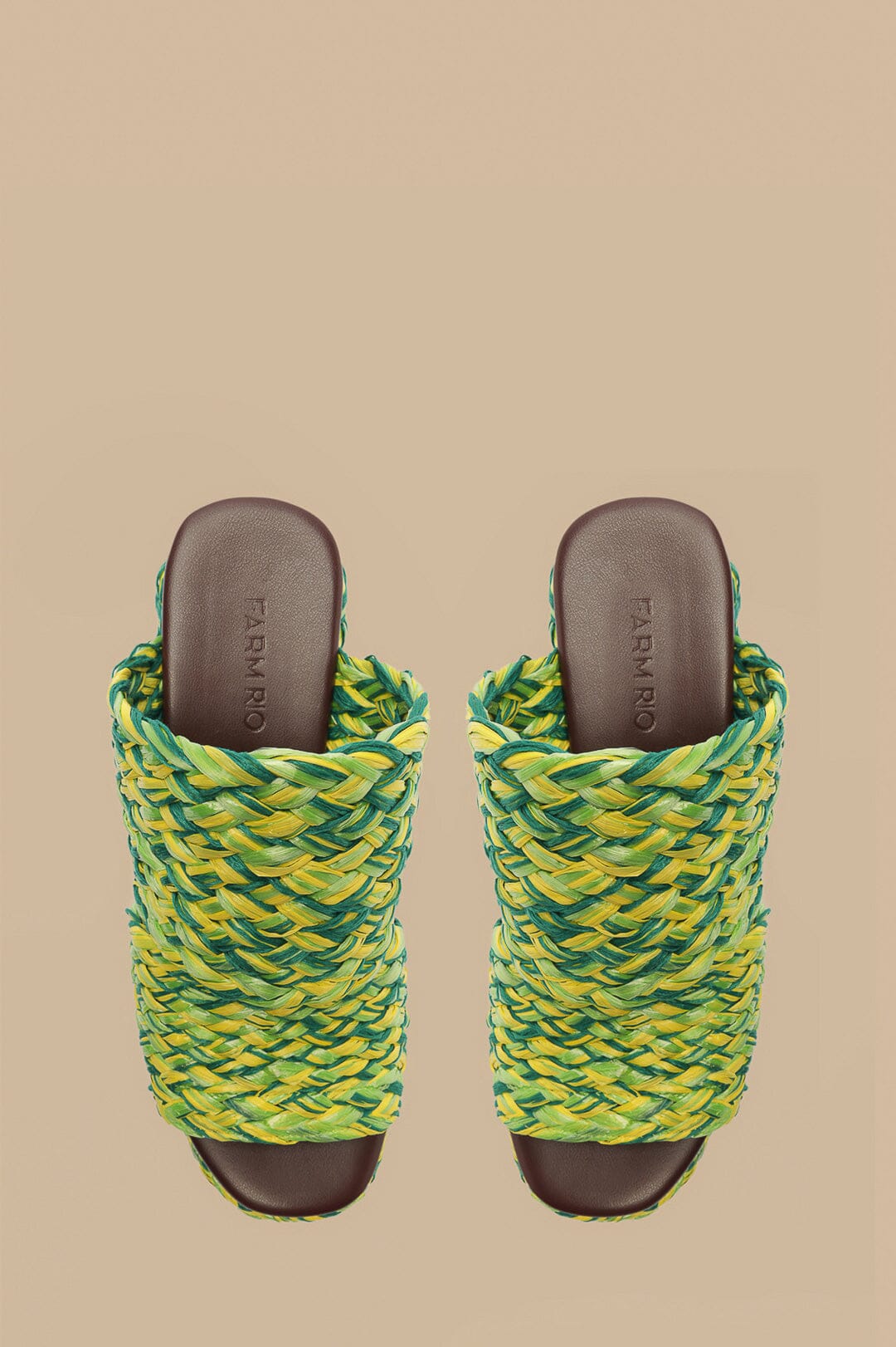  Green And Yellow Braided Raffia Platform Sandal