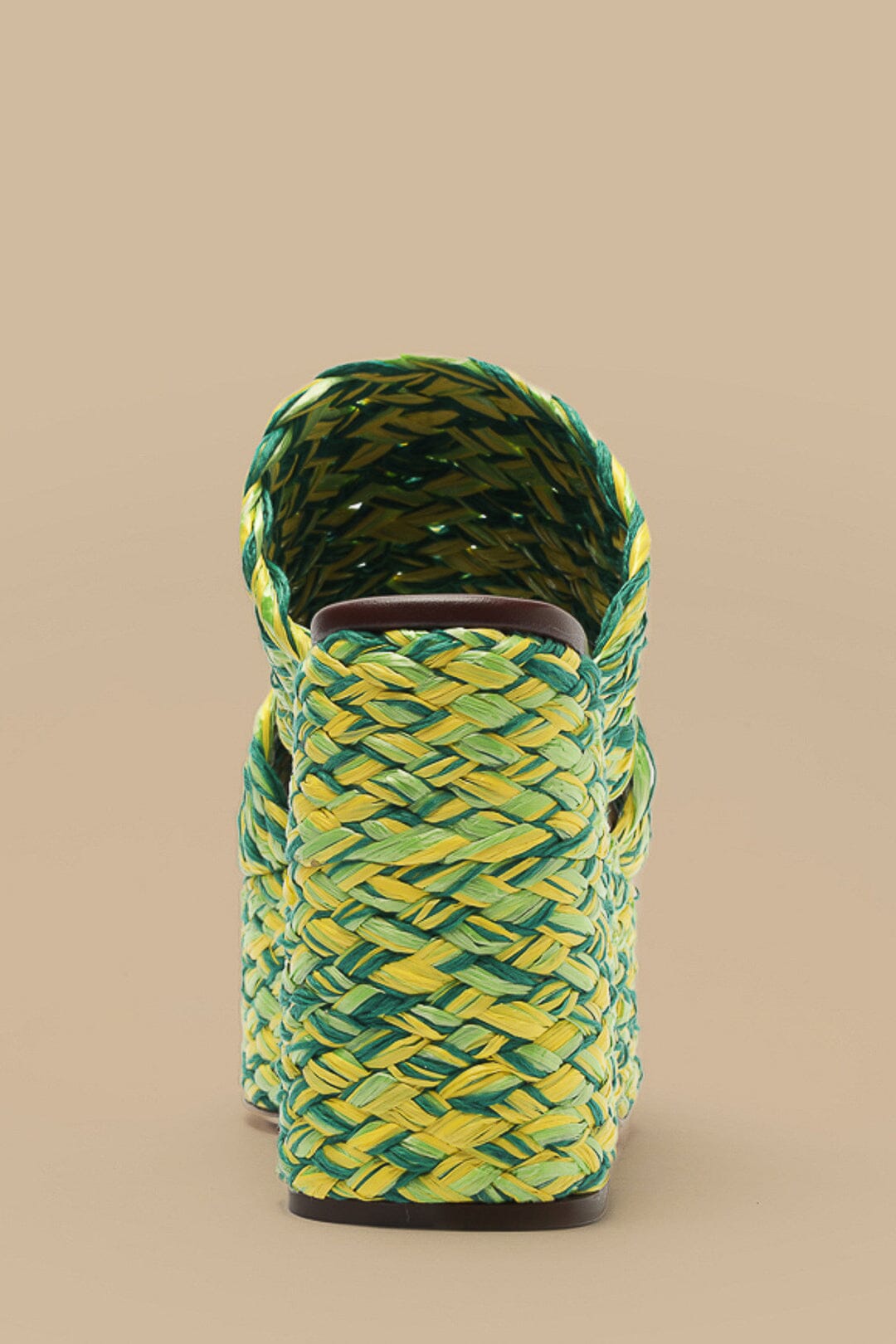 Green And Yellow Braided Raffia Platform Sandal