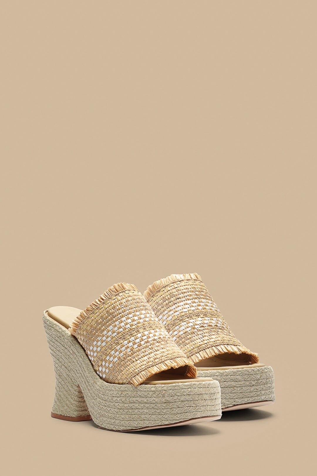  Natural Weaved Raffia Platform Sandal