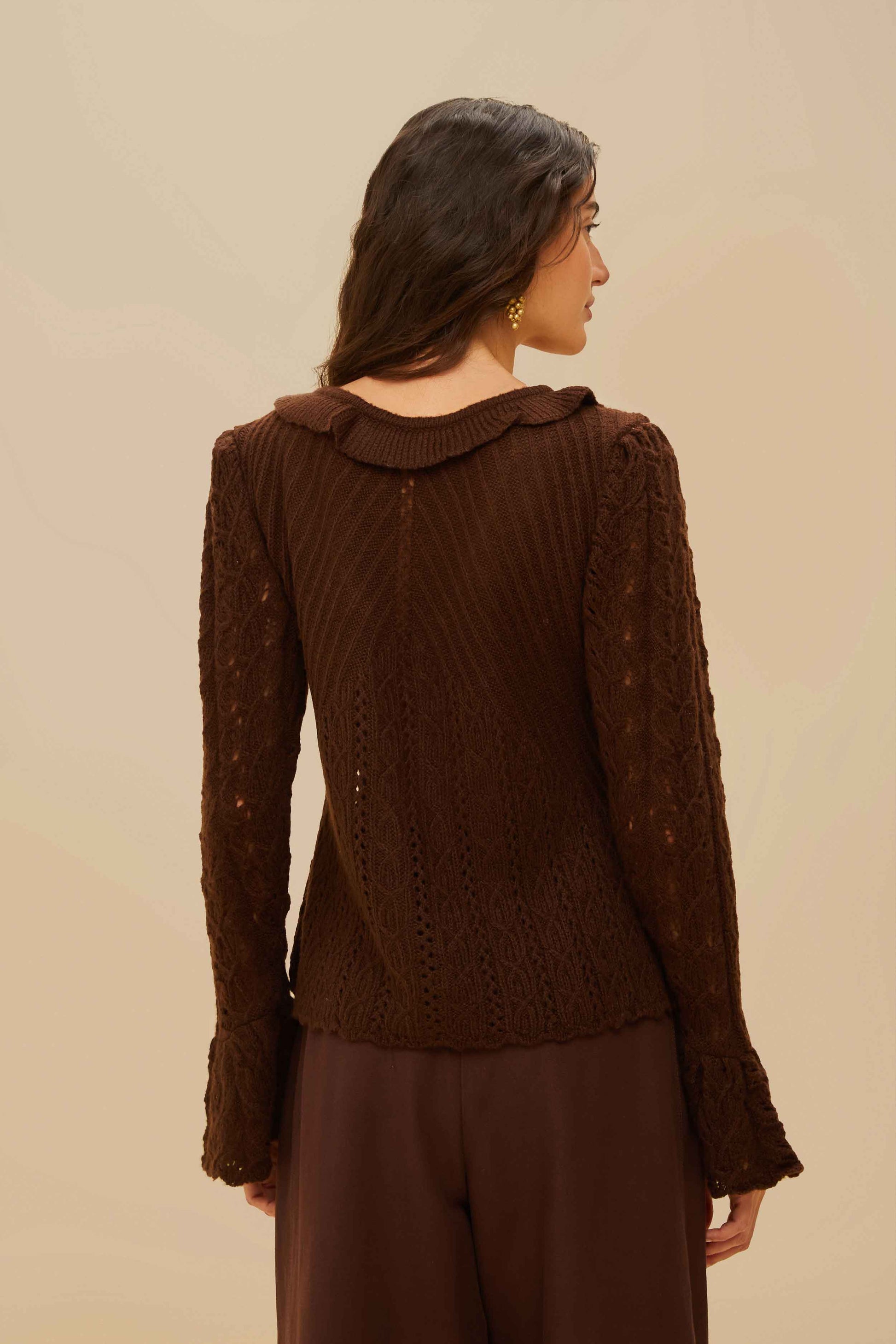  Lace Stitch Knit Ruffles Cardigan