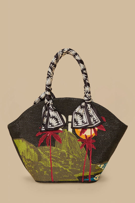  Black Copacabana Raffia Shell Tote