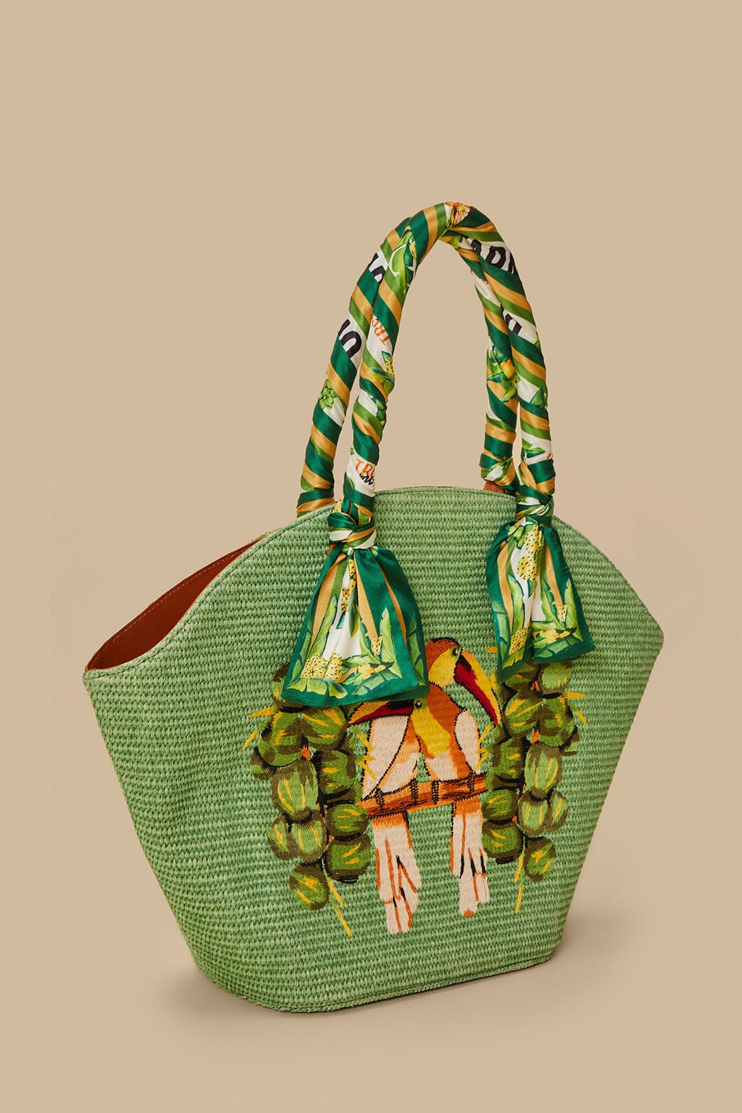  Green Coconut Toucan Raffia Shell Tote