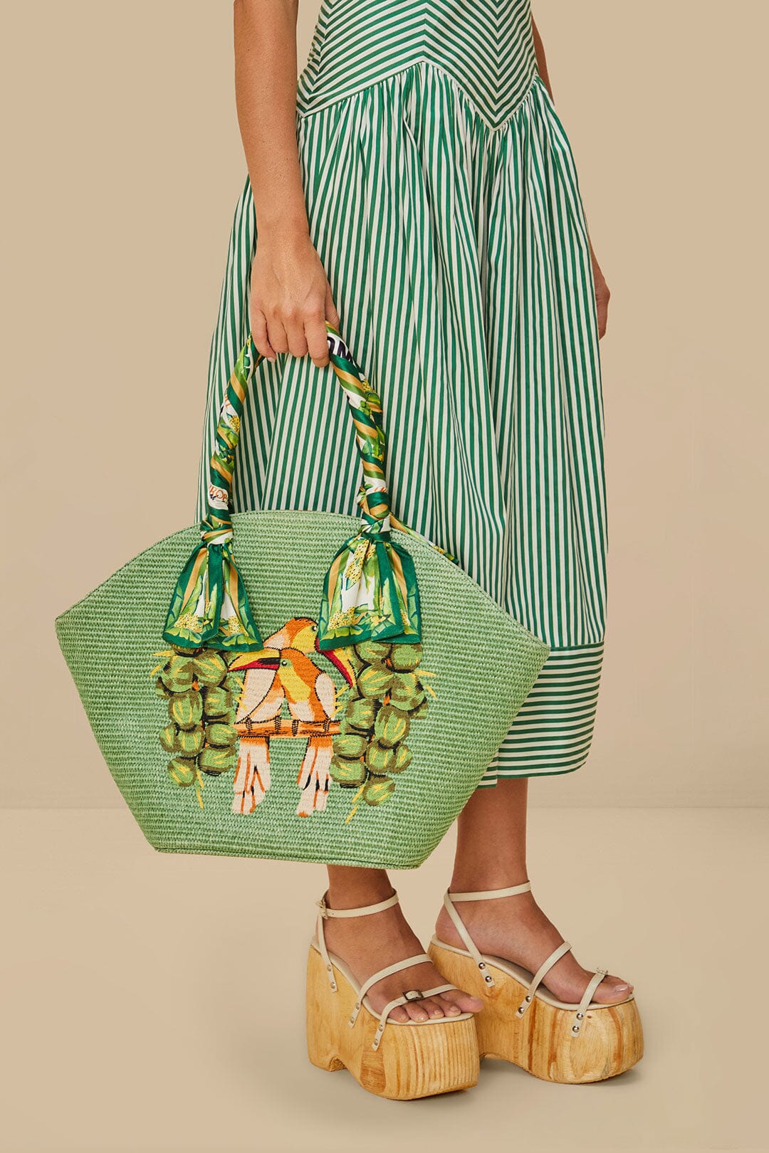  Green Coconut Toucan Raffia Shell Tote
