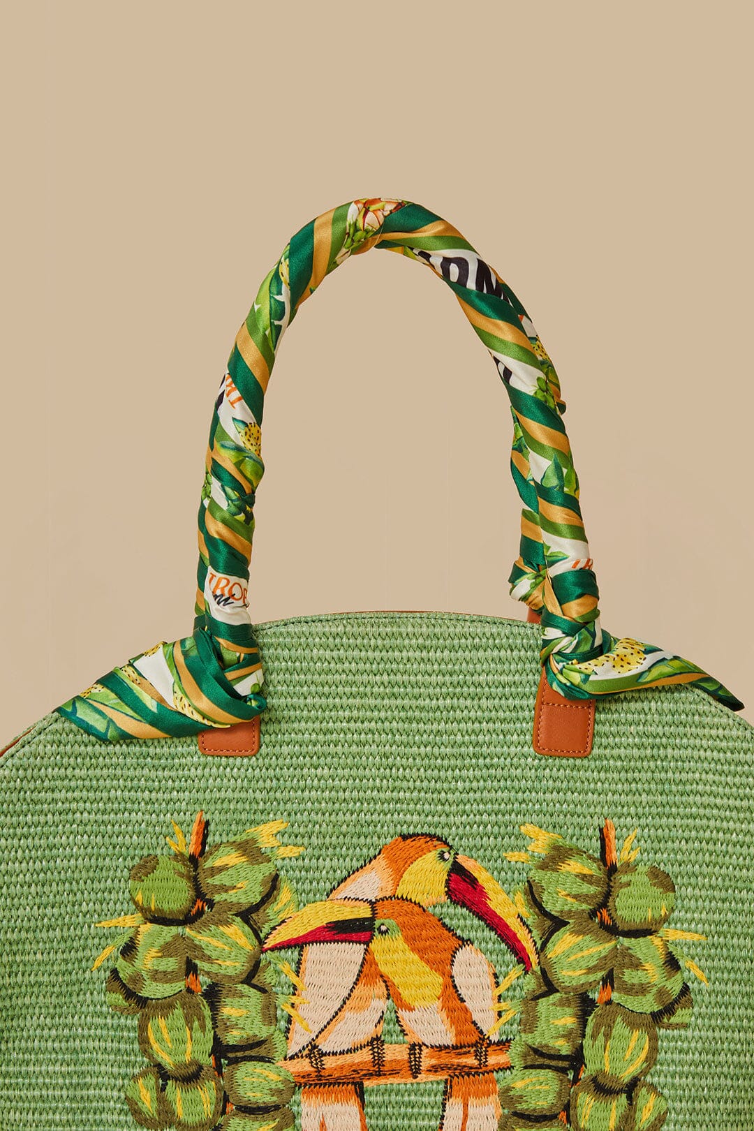  Green Coconut Toucan Raffia Shell Tote
