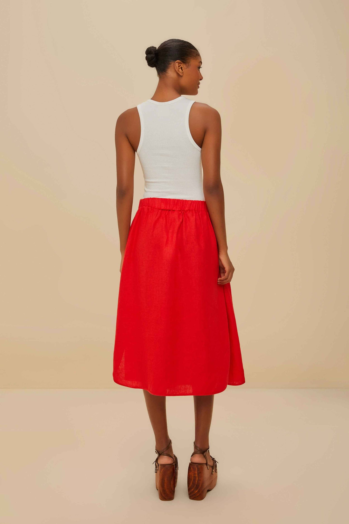  Red Mixed Buttons Euroflax™ Premium Linen Midi Skirt