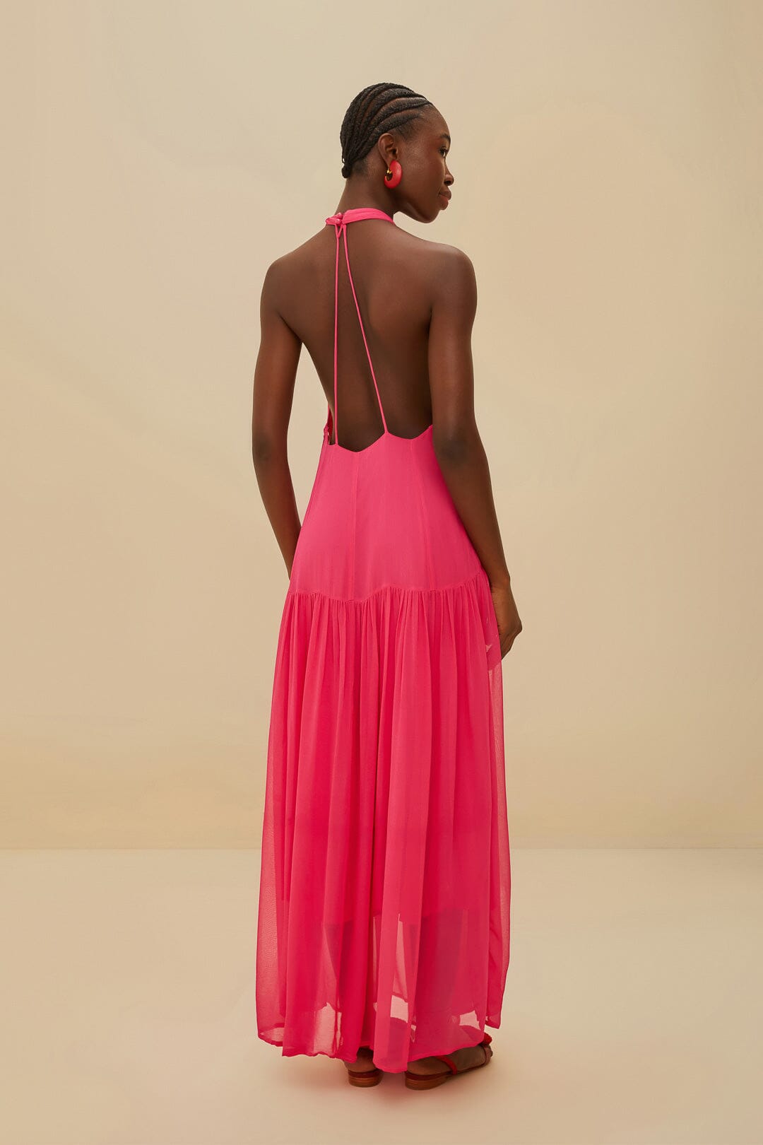  Pink Flower Halter Neck Maxi Dress