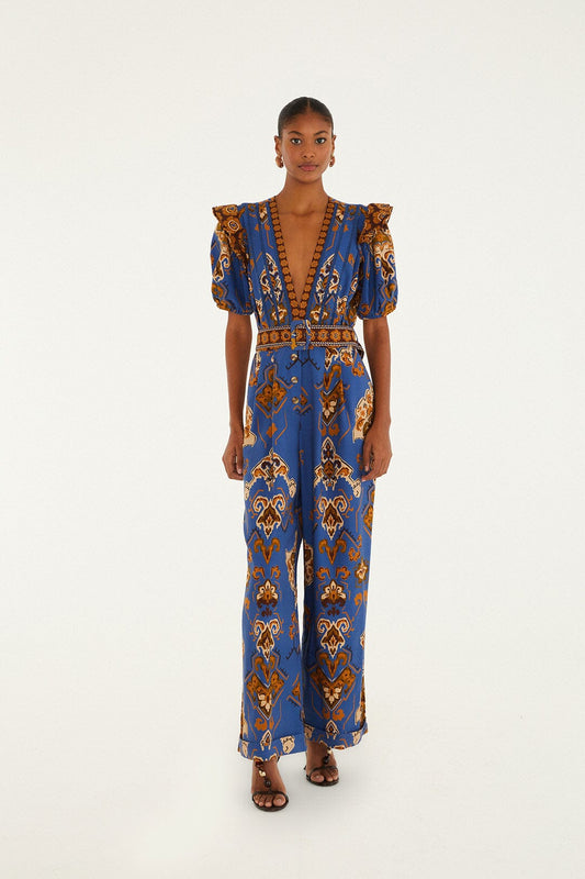 Blue Ornament Floral Jumpsuit