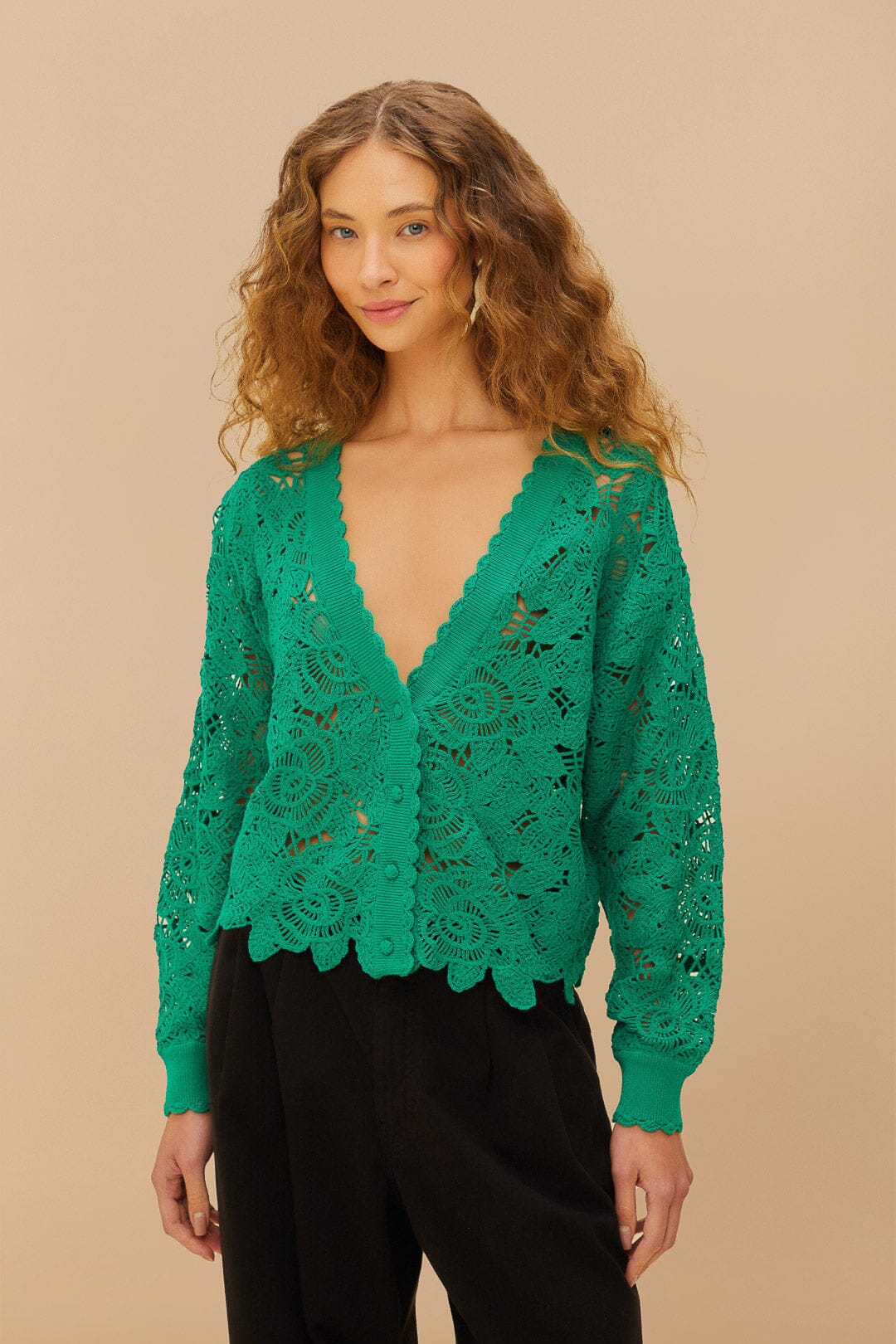  Green Flower Crochet Cardigan