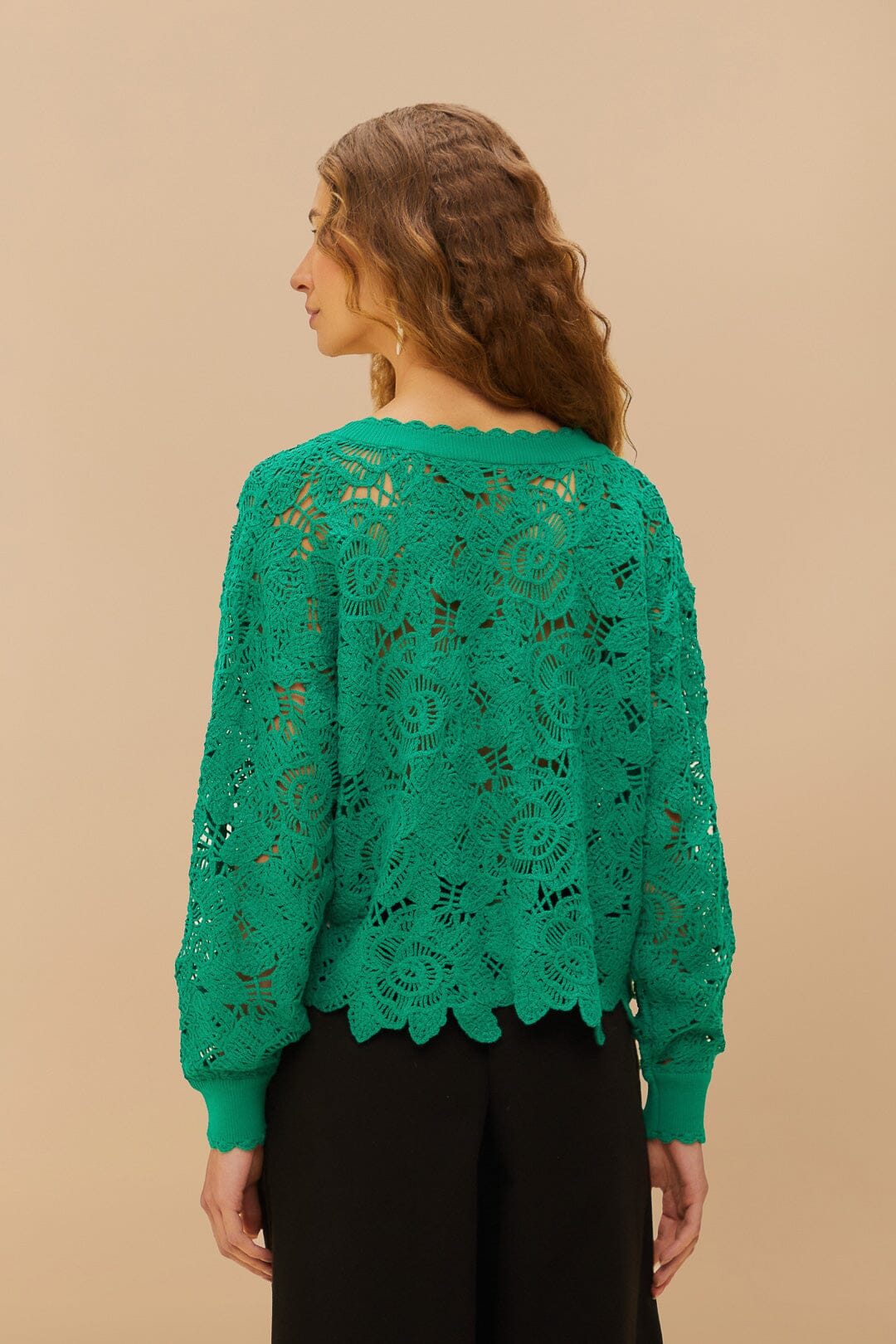  Green Flower Crochet Cardigan