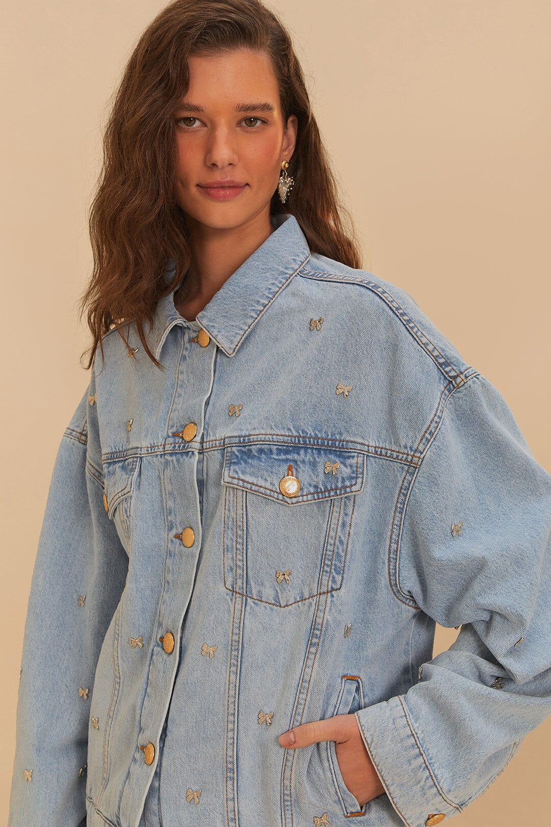  Bows Embroidery Denim Jacket