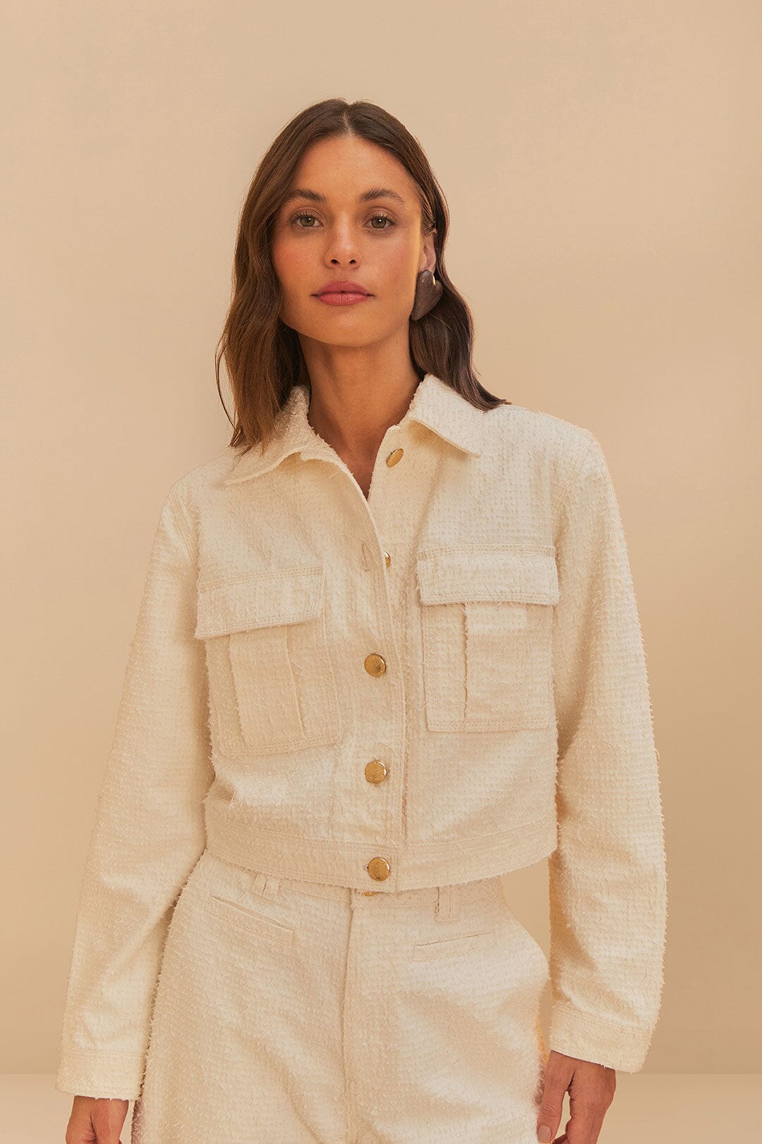  Off-White Twill Laser Crop Jacket