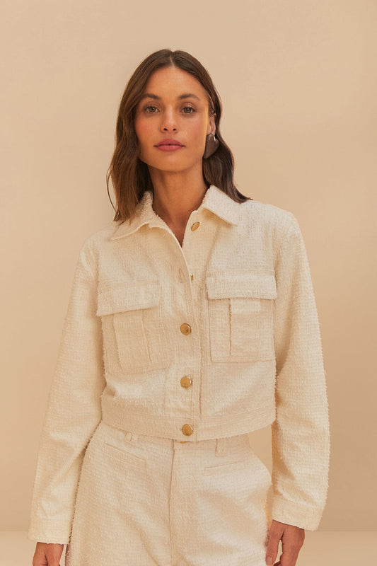  Off-White Twill Laser Crop Jacket