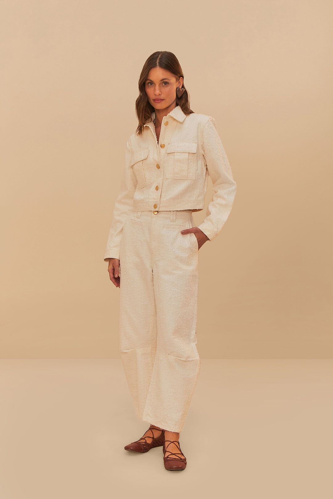  Off-White Twill Laser Crop Jacket