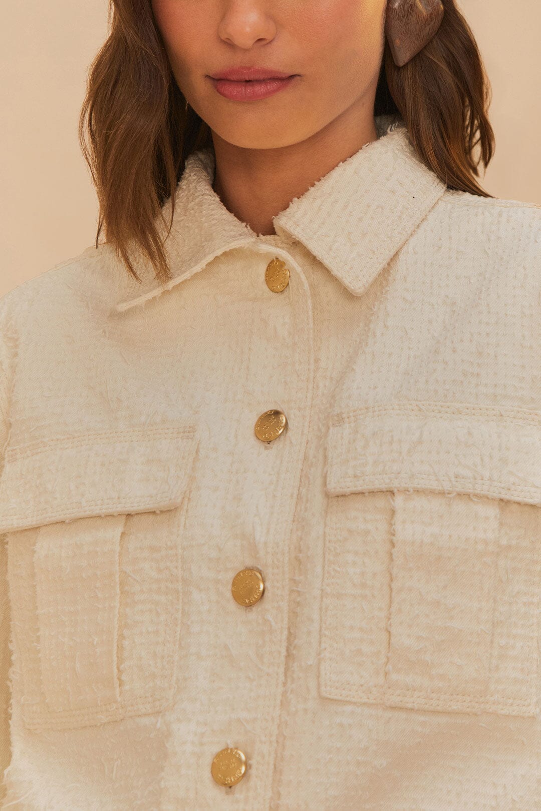  Off-White Twill Laser Crop Jacket