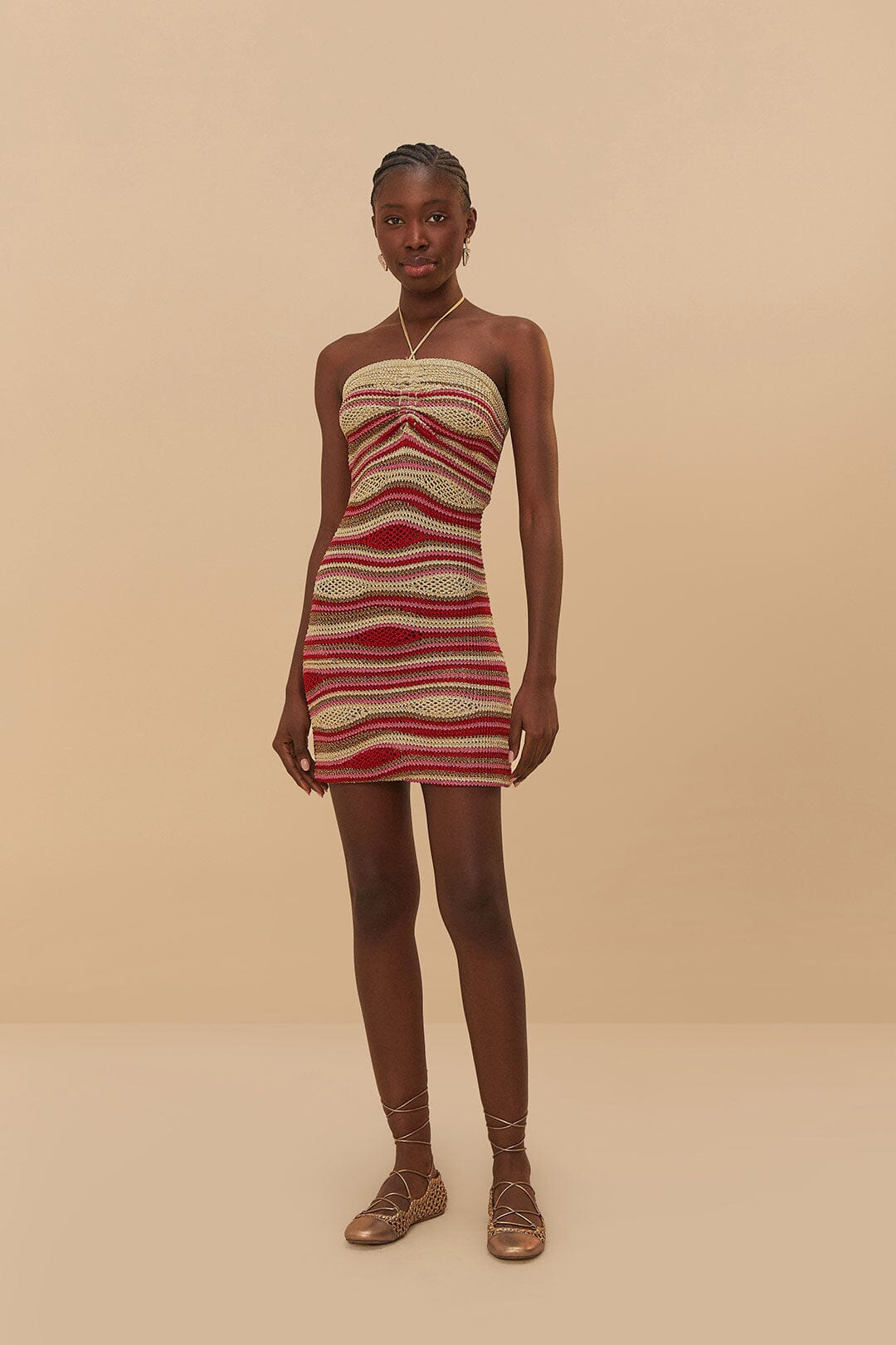  Mixed Waves Sleeveless Knit Mini Dress