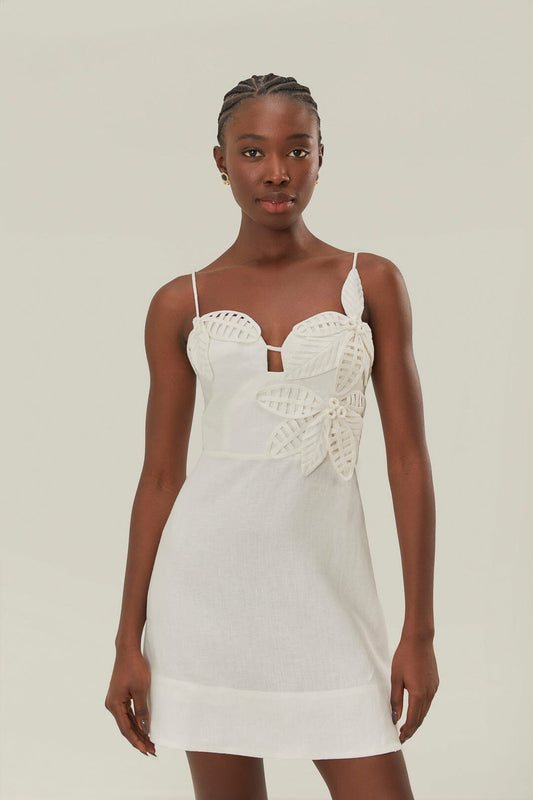  White 3D Flower Bodice Mini Dress