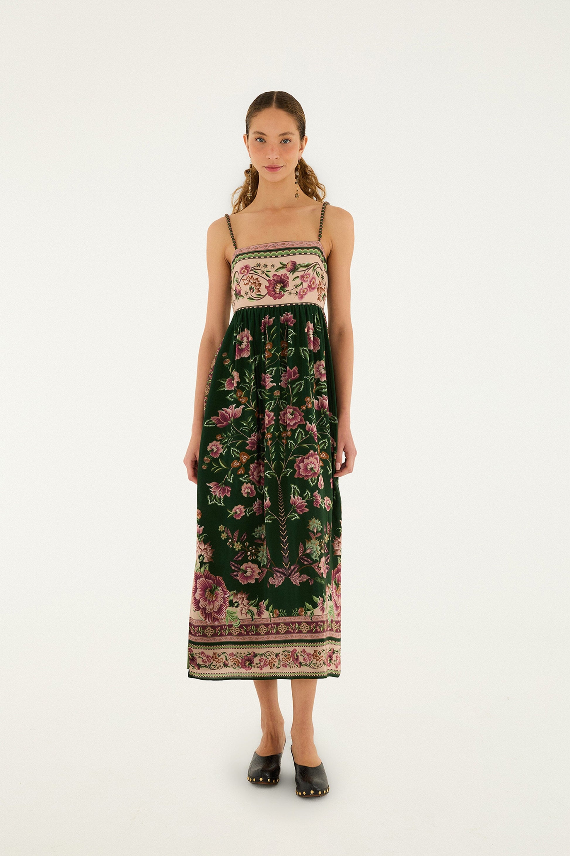 Farm Rio Green Flowering Garden Tree Sleveeless Midi Dress