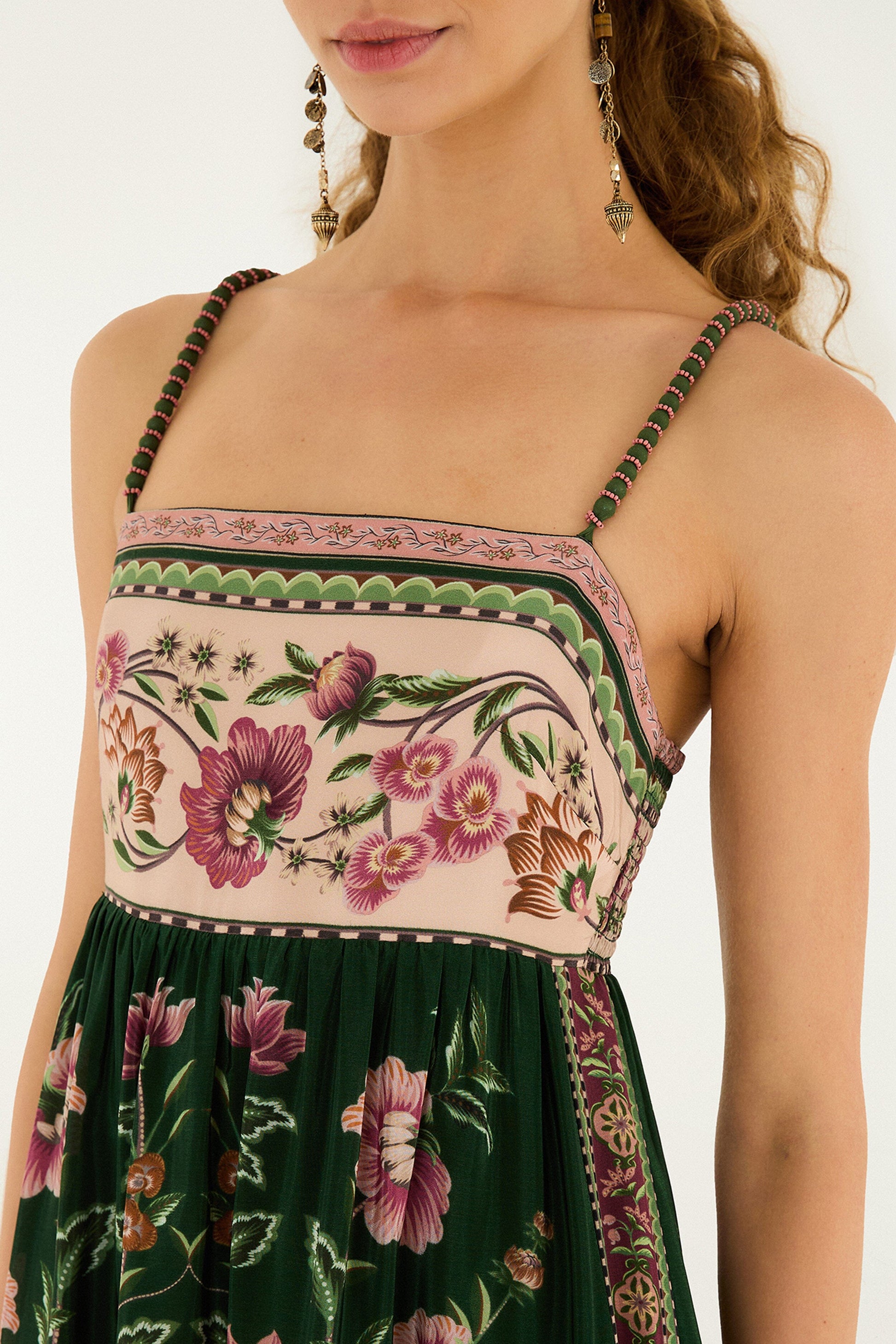 Farm Rio Green Flowering Garden Tree Sleveeless Midi Dress