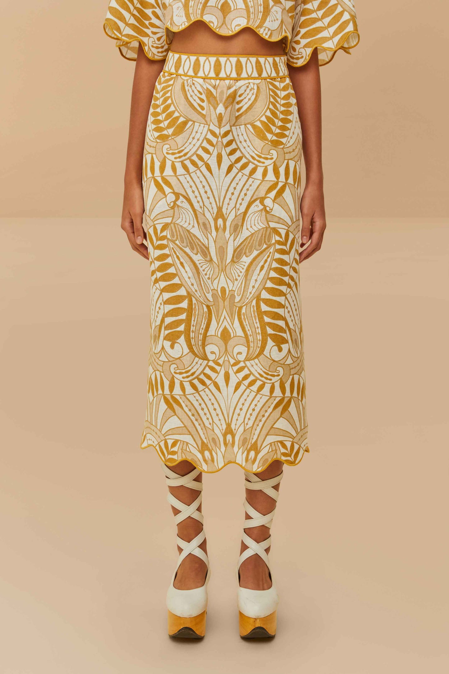  Off-White Lace Nature Euroflax™ Premium Linen Midi Skirt