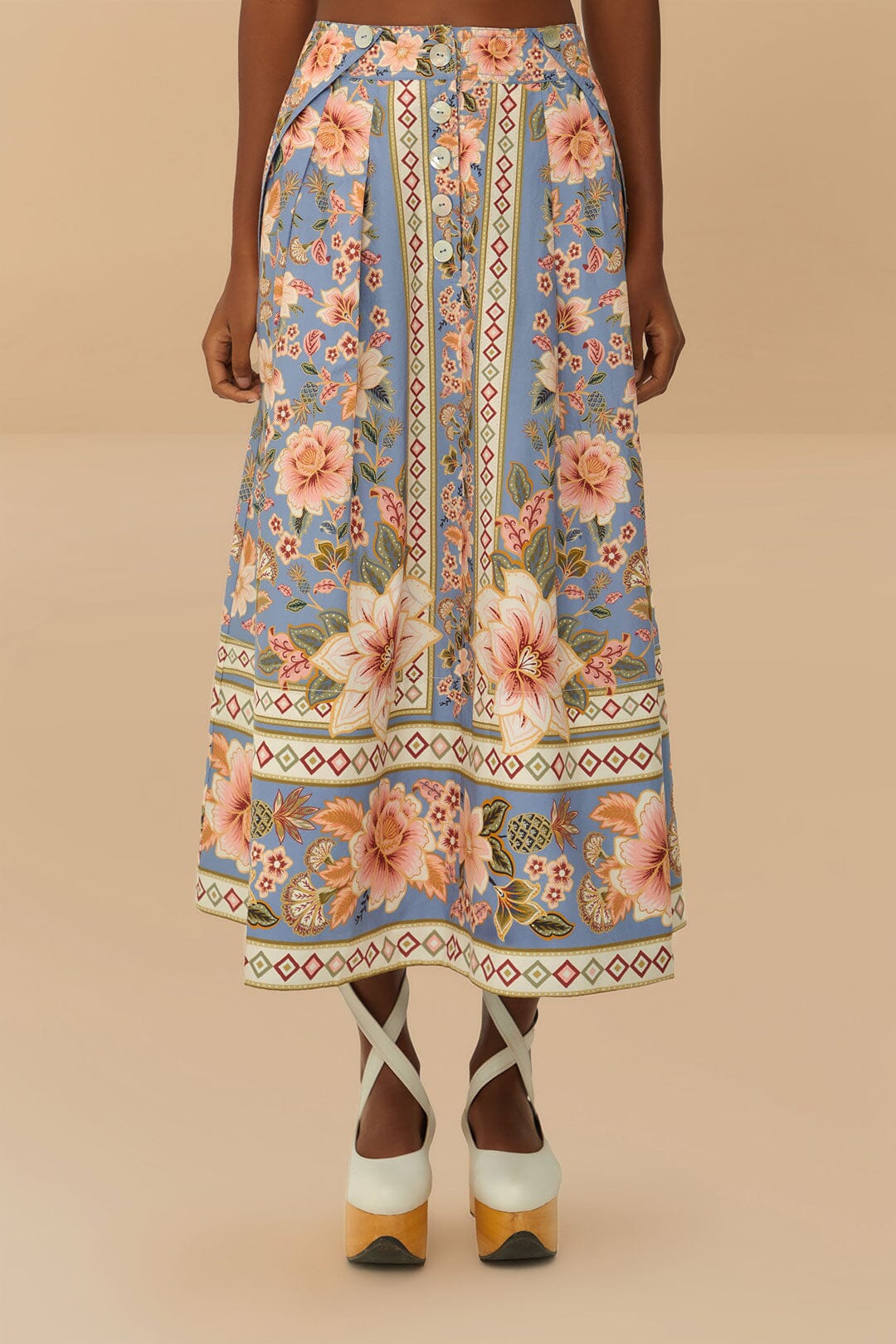  Blue Superbloom Tapestry Buttoned Maxi Skirt