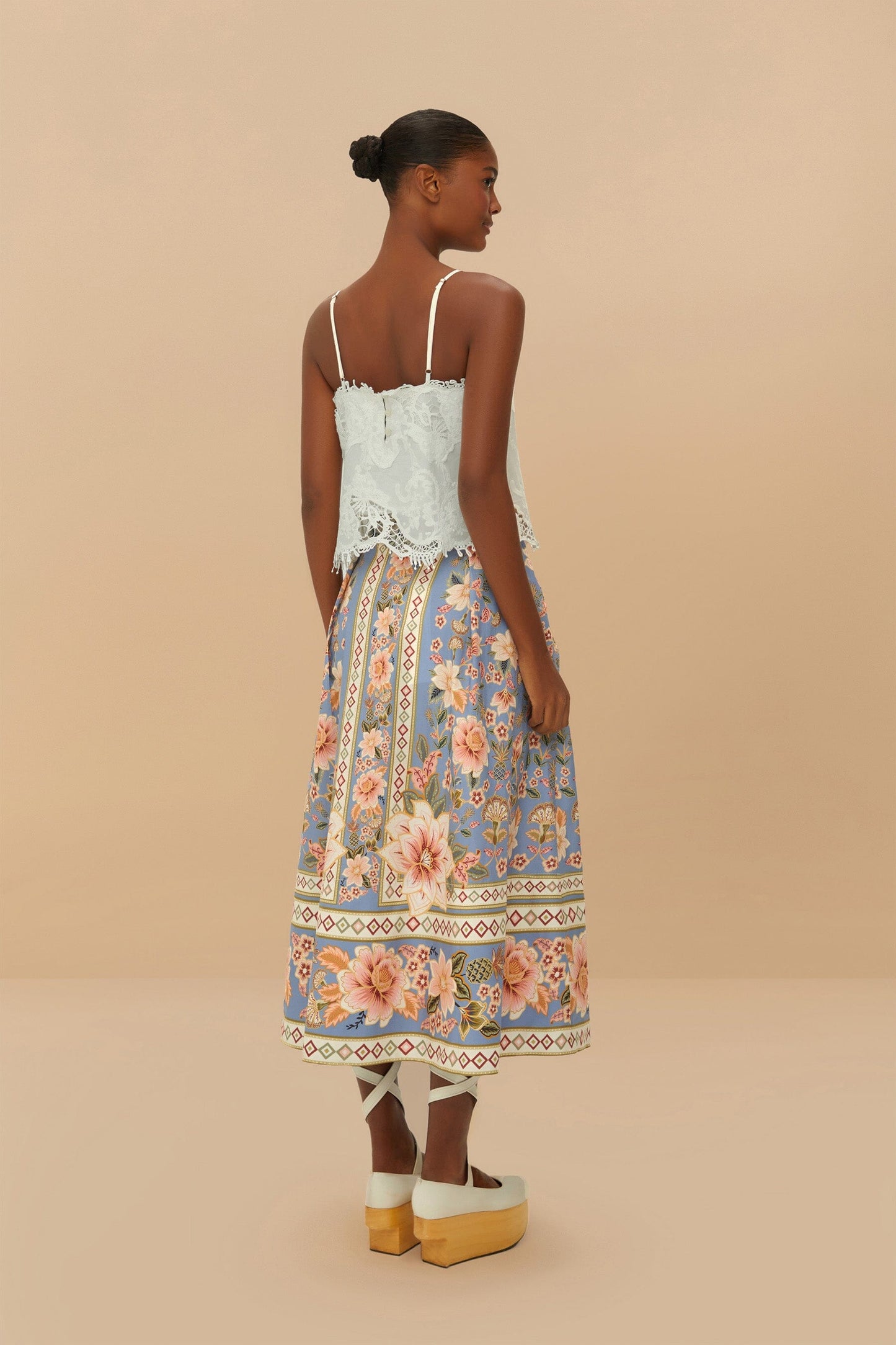  Blue Superbloom Tapestry Buttoned Maxi Skirt