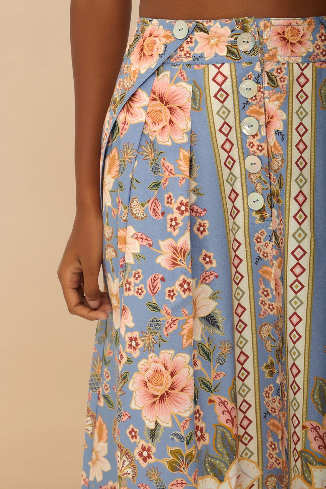  Blue Superbloom Tapestry Buttoned Maxi Skirt
