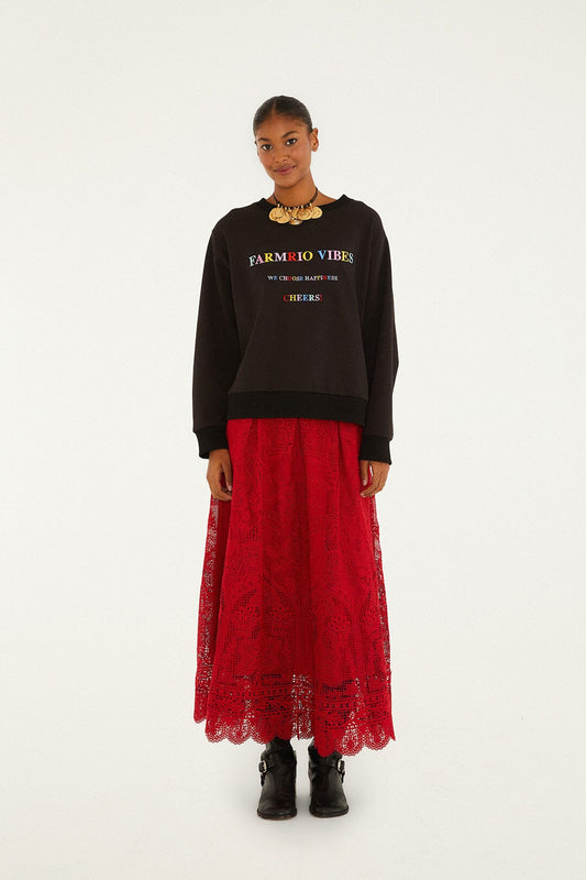 Farm Rio Red Guipure Boho Garden Skirt