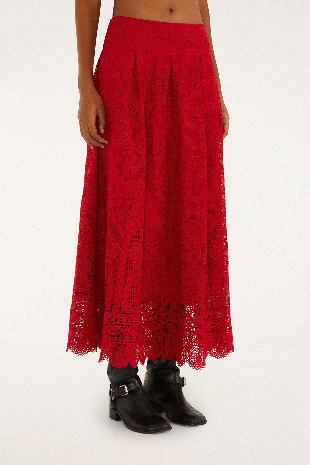 Farm Rio Red Guipure Boho Garden Skirt
