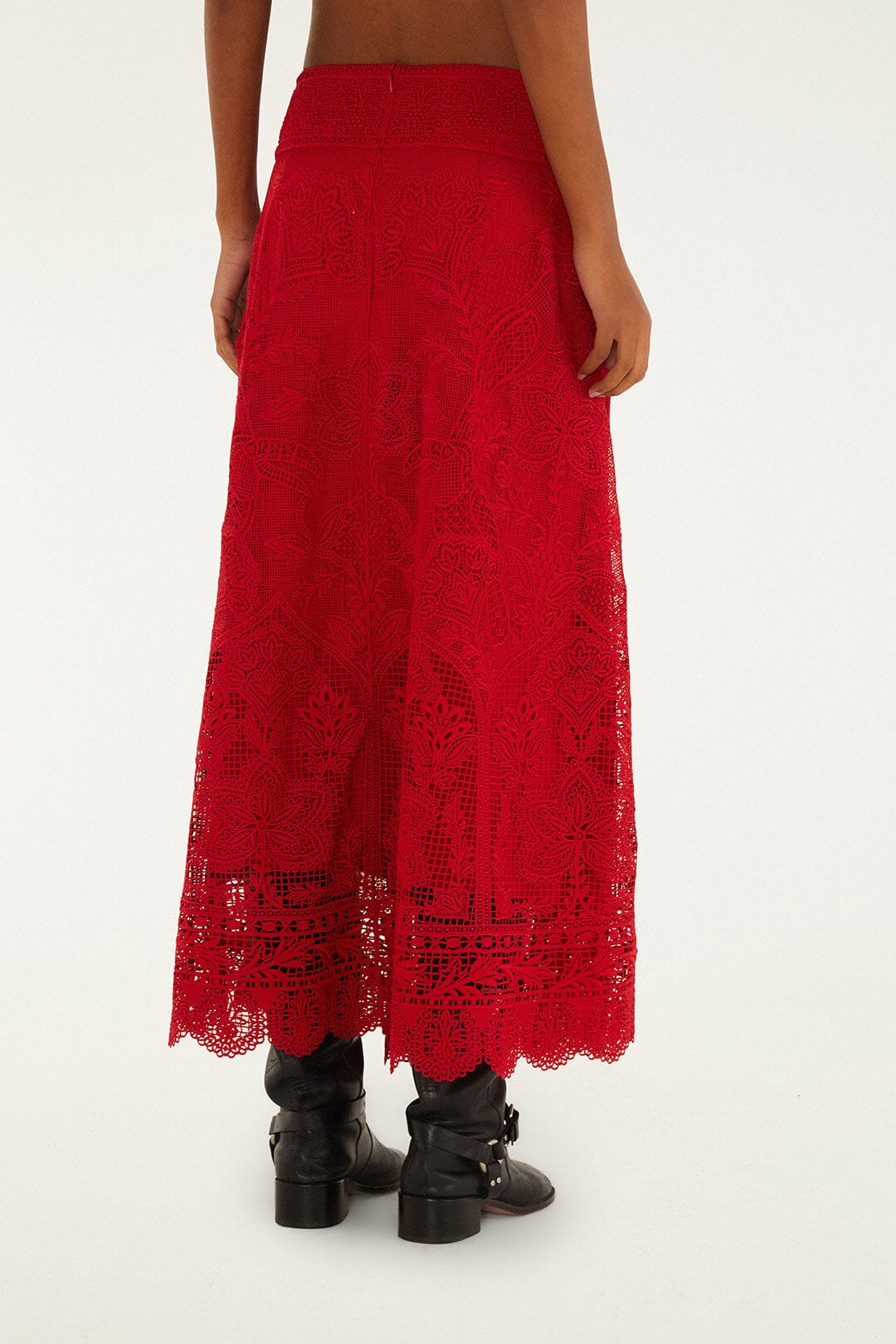 Farm Rio Red Guipure Boho Garden Skirt
