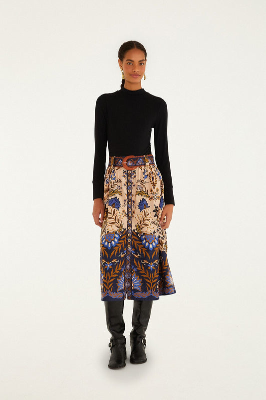 Farm Rio Pink Marvelous Garden Midi Skirt