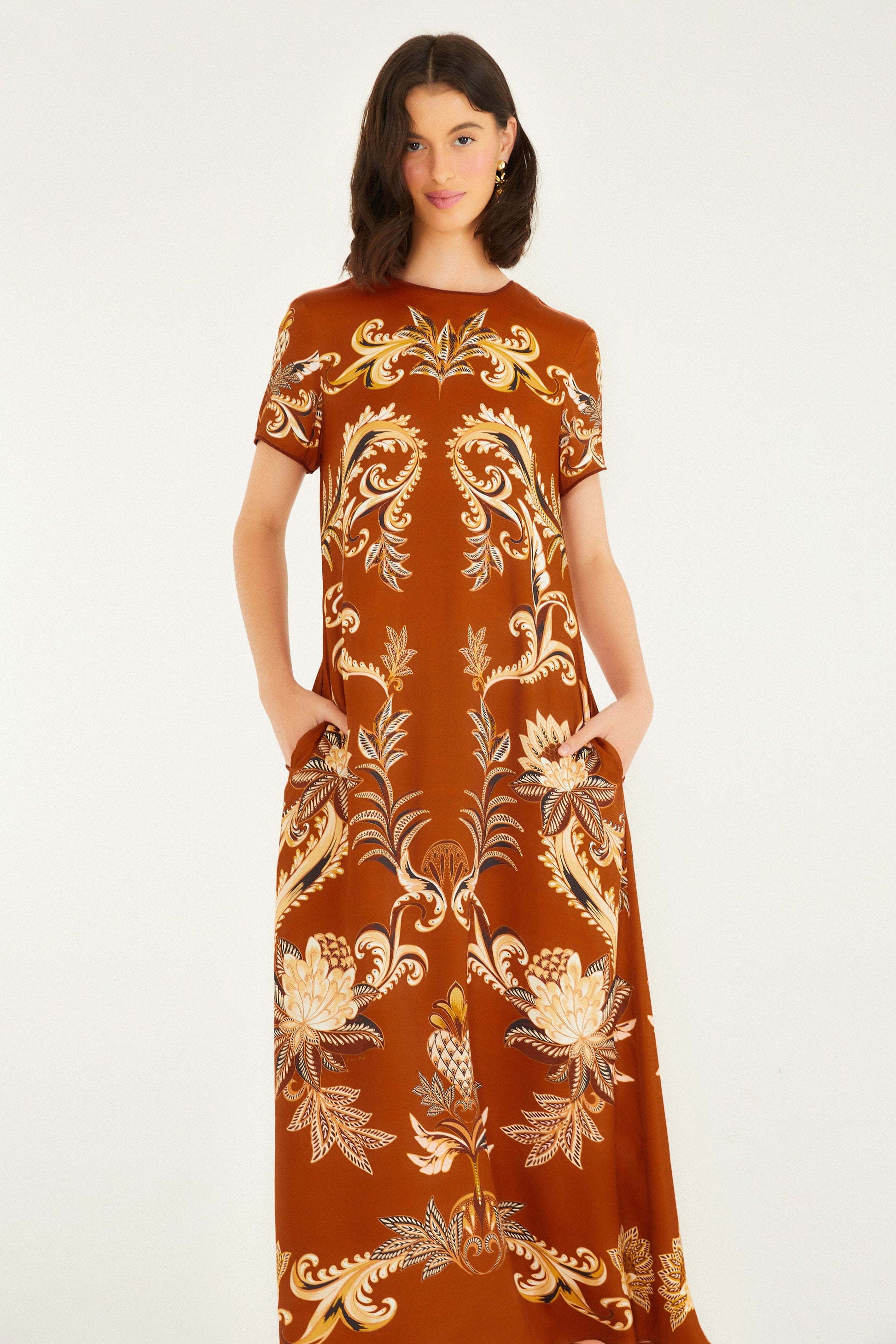 Farm Rio Orange Arabesque Paradise Lenzing™ Ecovero™ Viscose Maxi Dress