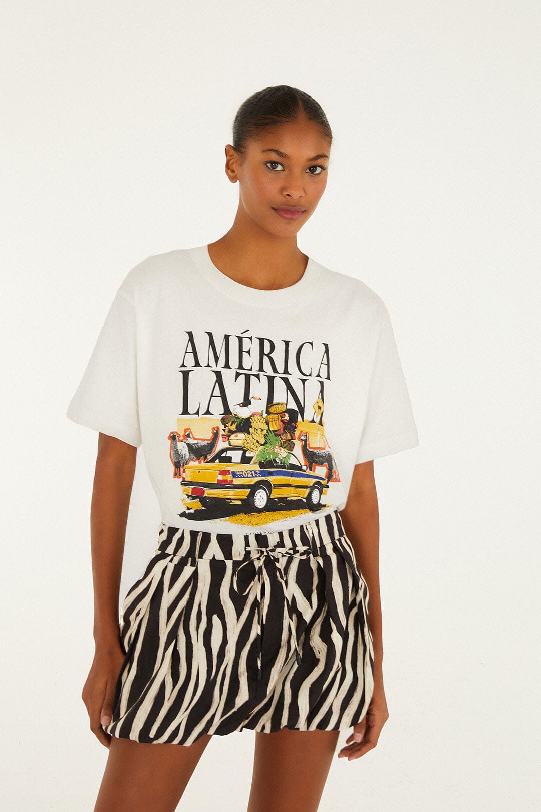 Farm Rio Black Tropical Zebra Organic Cotton Mini Skirt