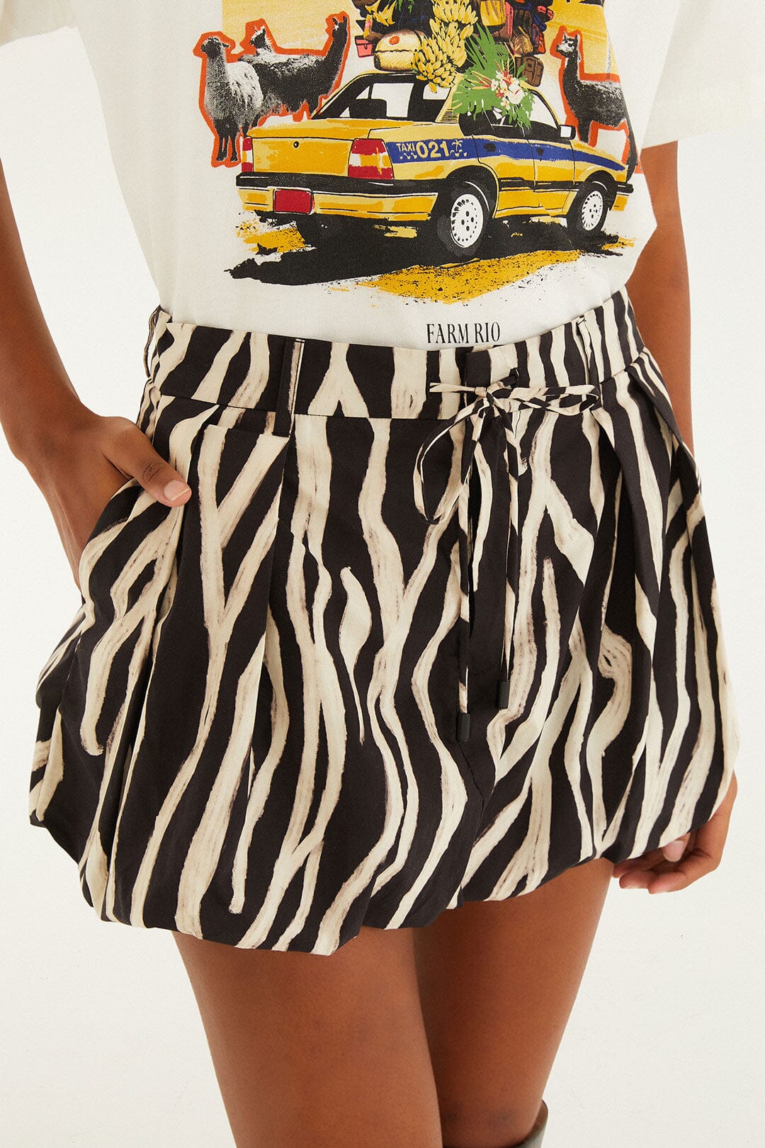 Farm Rio Black Tropical Zebra Organic Cotton Mini Skirt