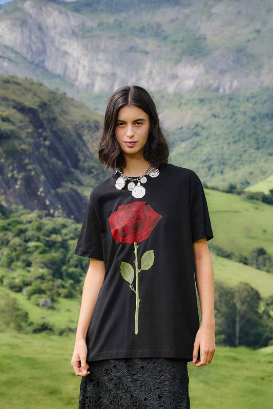 Farm Rio Black Rose Organic Cotton Relaxed T-Shirt
