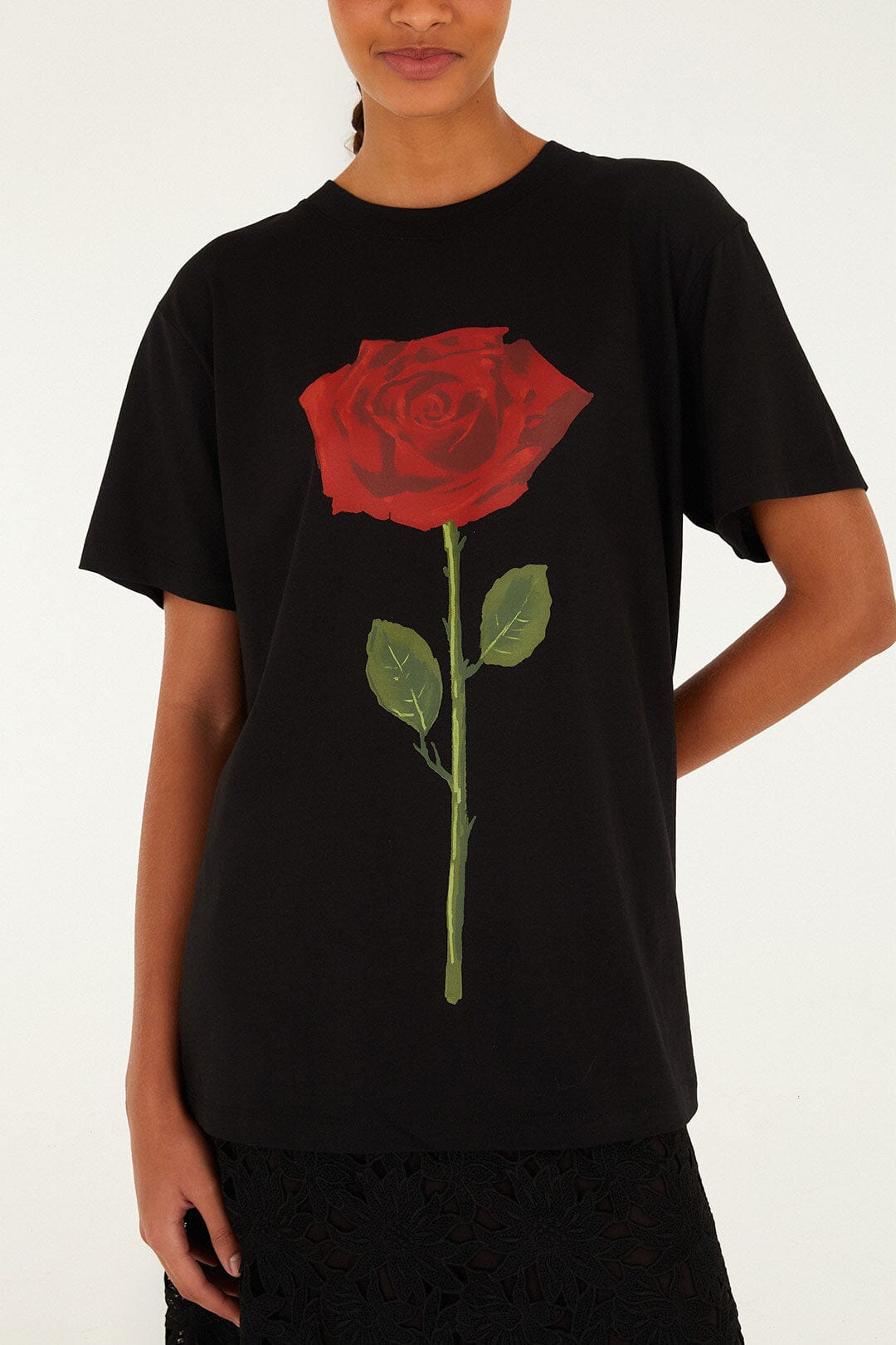 Farm Rio Black Rose Organic Cotton Relaxed T-Shirt