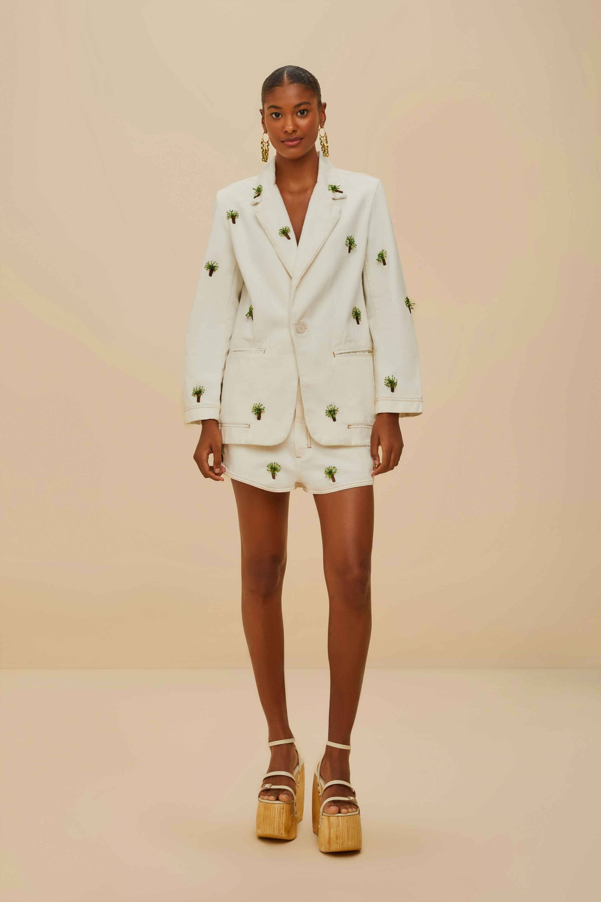  Off-White Embroidered Coconut Tree Shorts