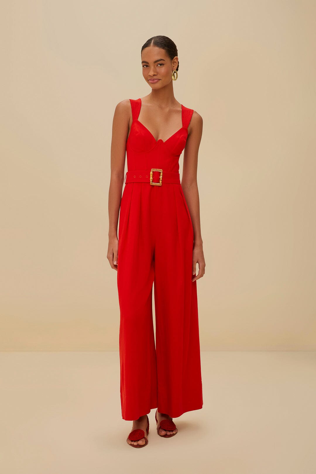  Red Sleeveless LENZING™ ECOVERO™ Euroflax™ Maxi Jumpsuit
