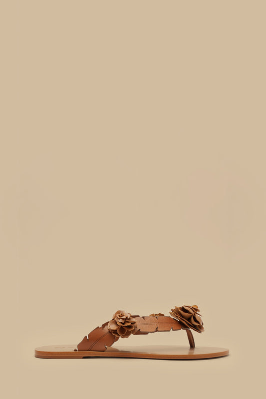  Tan Blooming Flat Sandal