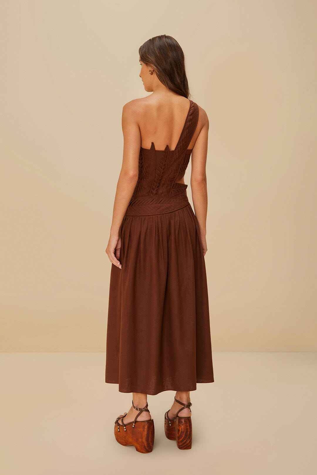  Burgundy Leaves Cut-Out LENZING™ ECOVERO™ Euroflax™ Midi Dress