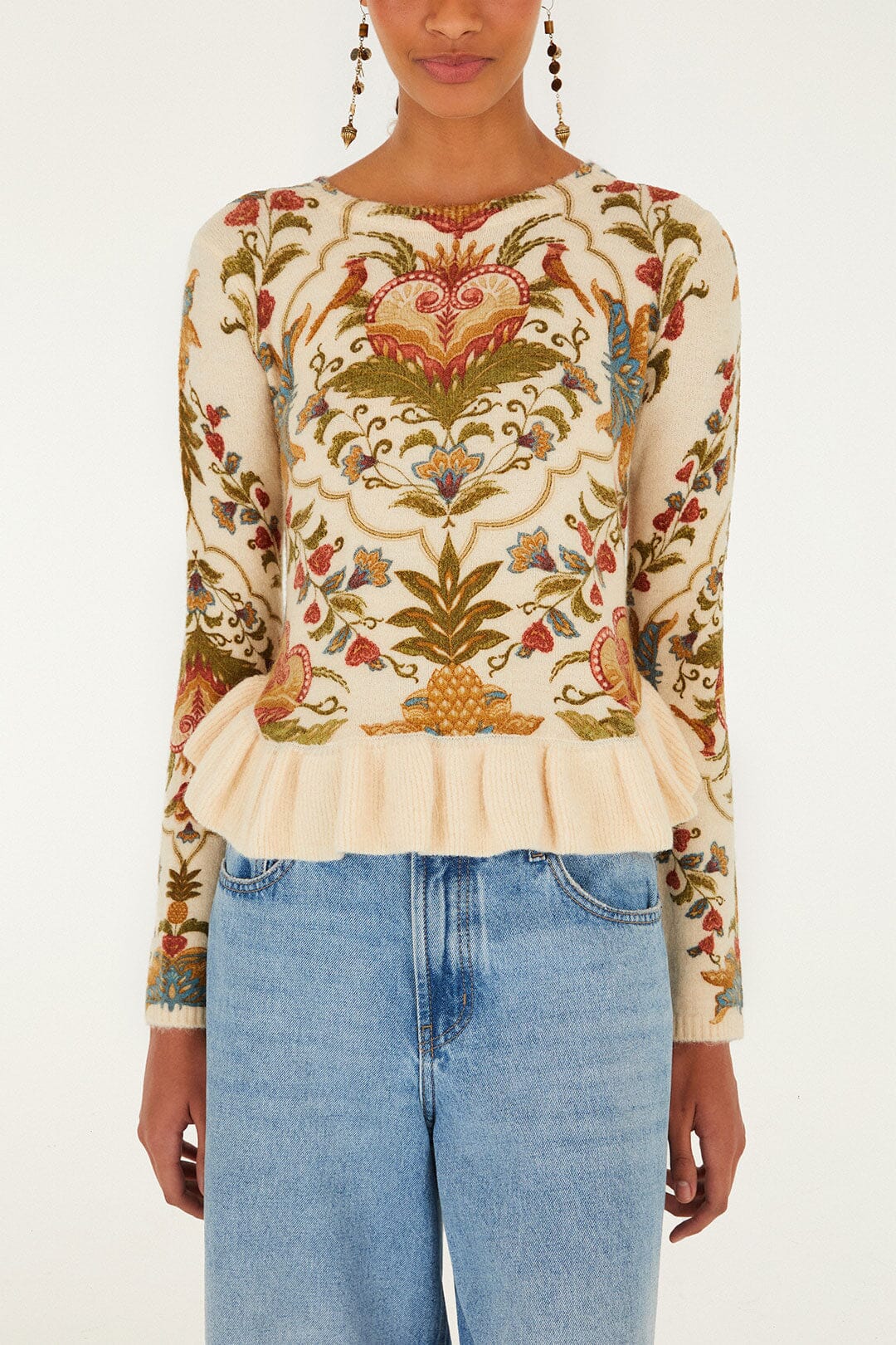 Farm Rio Cream Majestic Hearts Knit Top