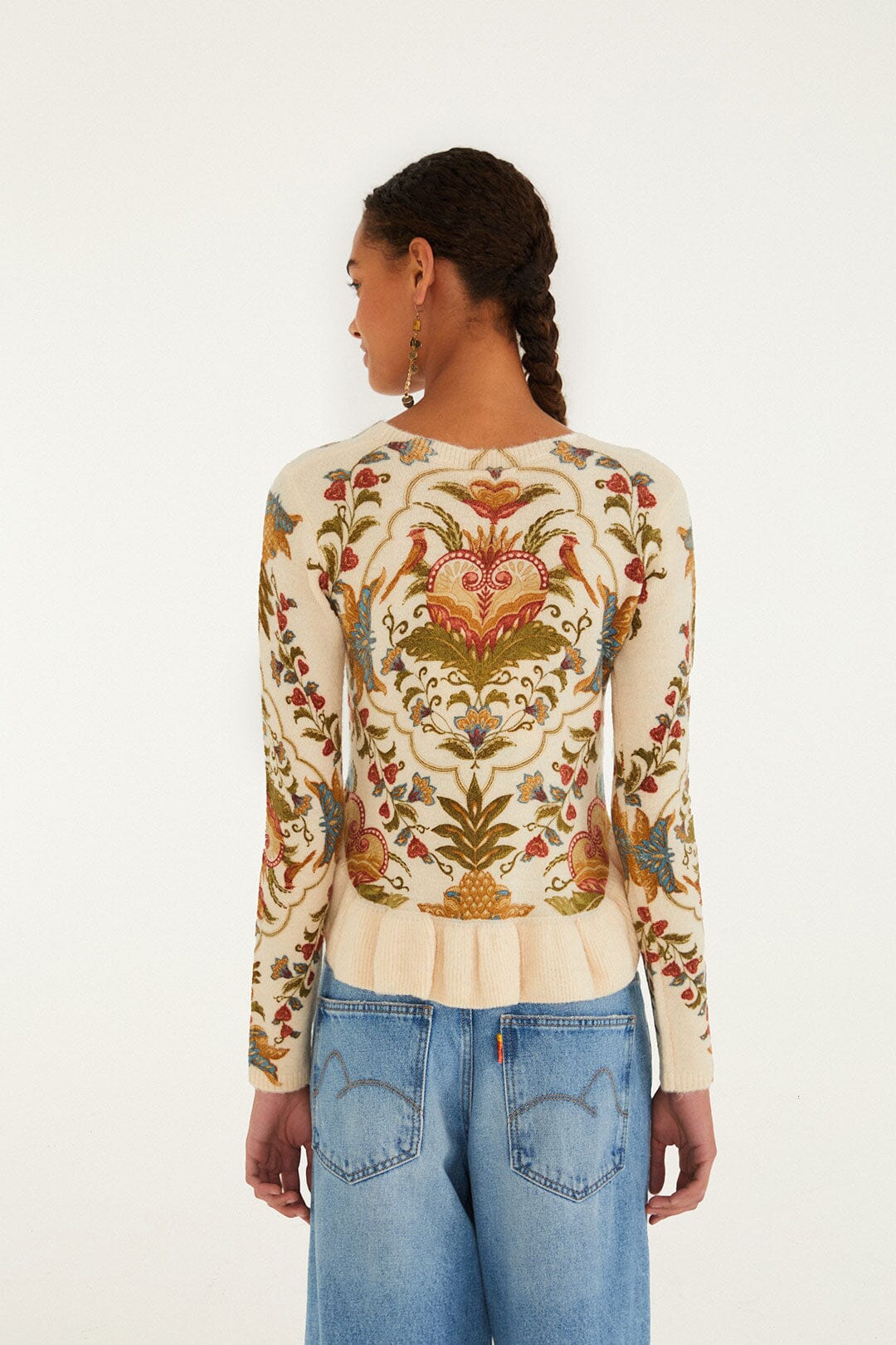 Farm Rio Cream Majestic Hearts Knit Top