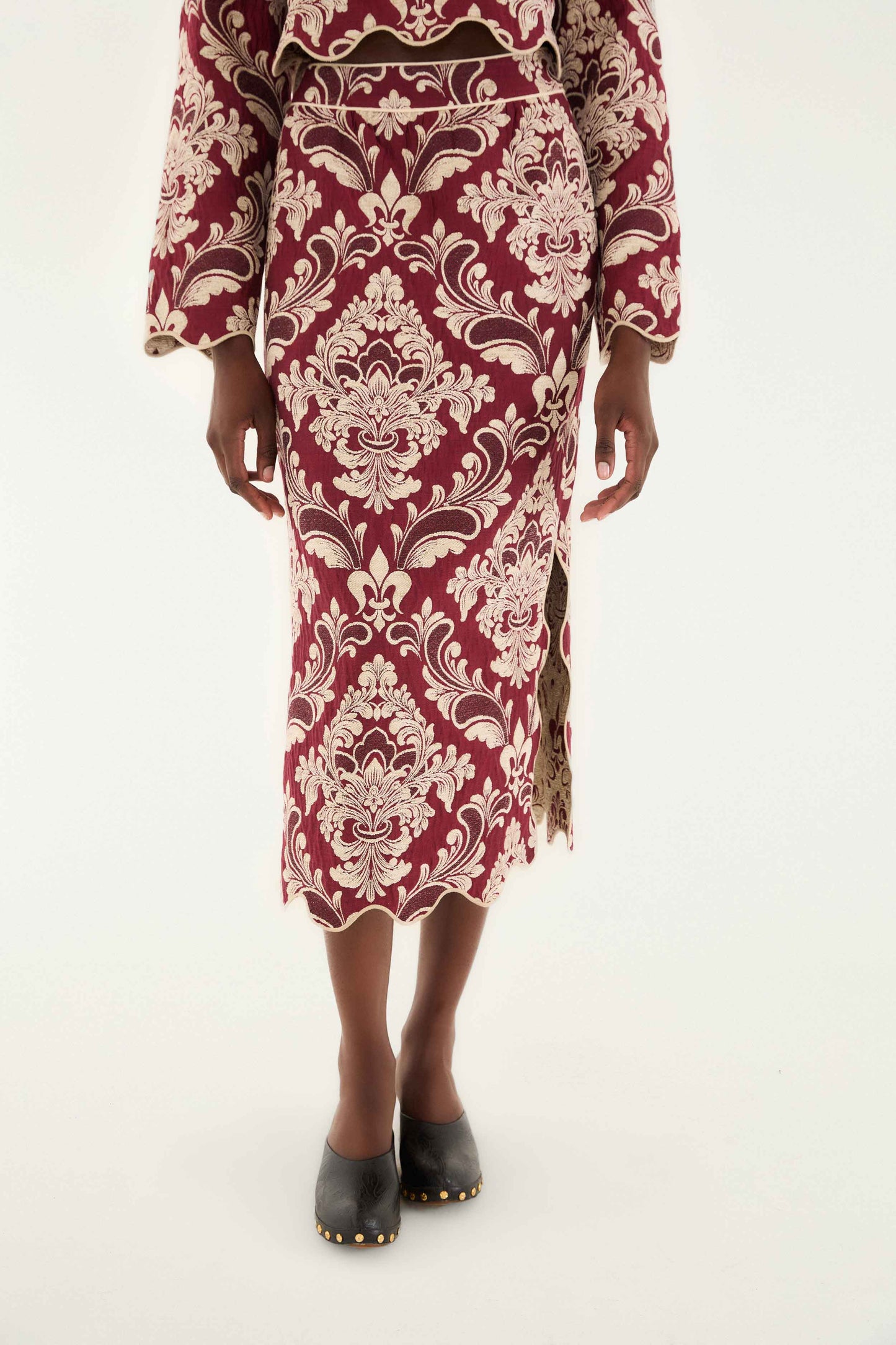 Farm Rio Bicolor Jacquard Waves Midi Skirt
