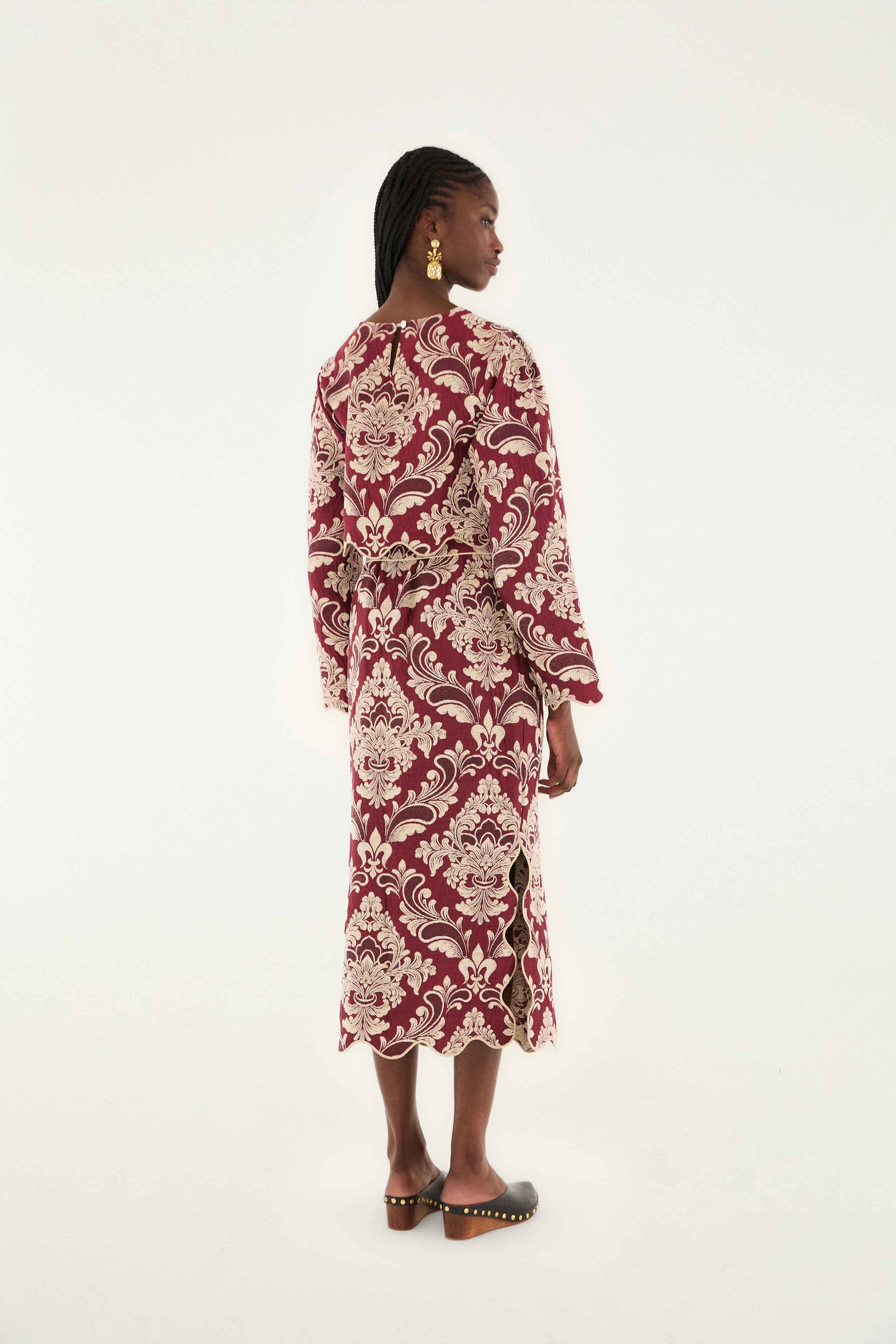 Farm Rio Bicolor Jacquard Waves Midi Skirt