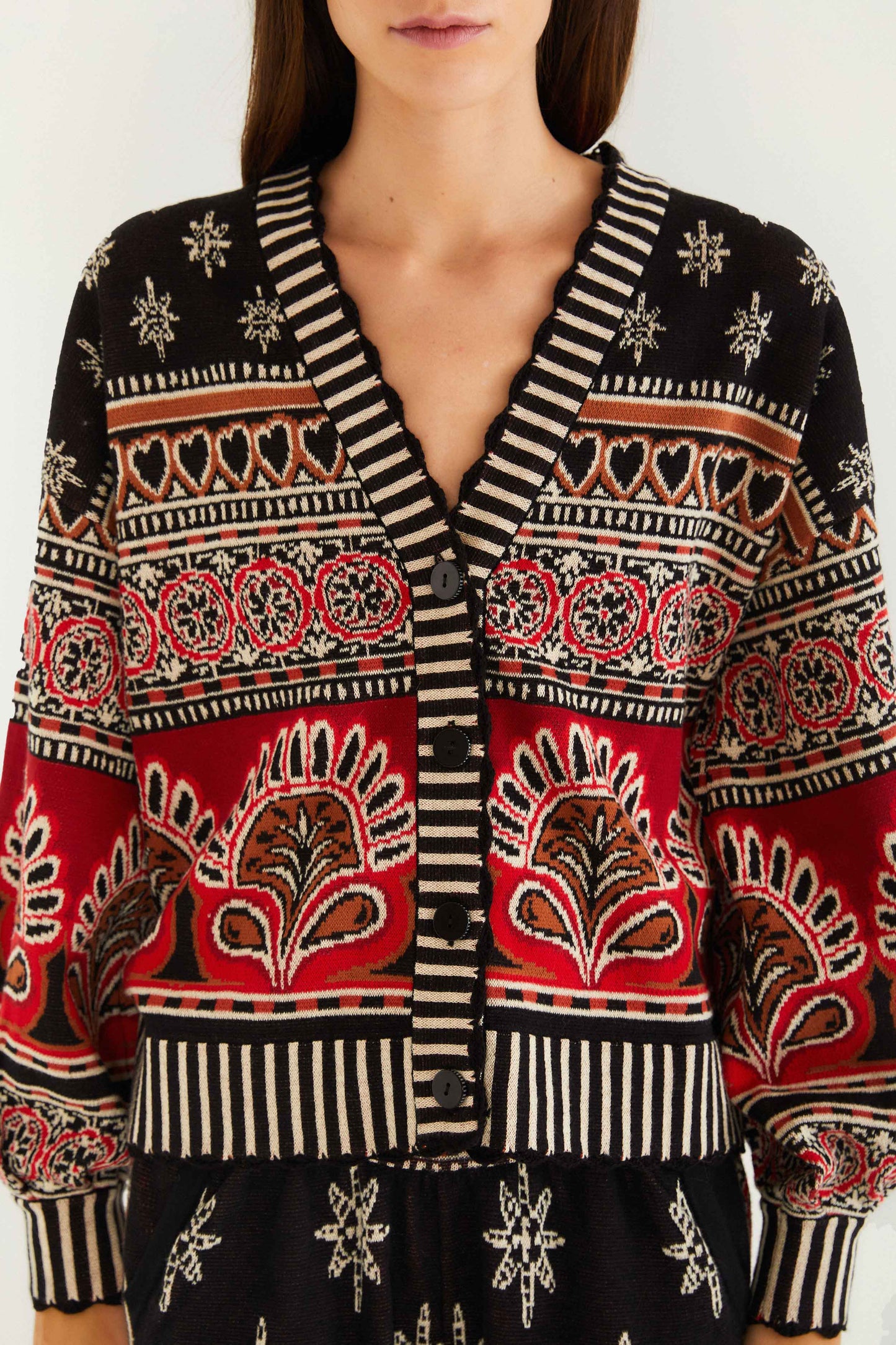 Farm Rio Black Ainika Love Coconut Groove Knit Cardigan