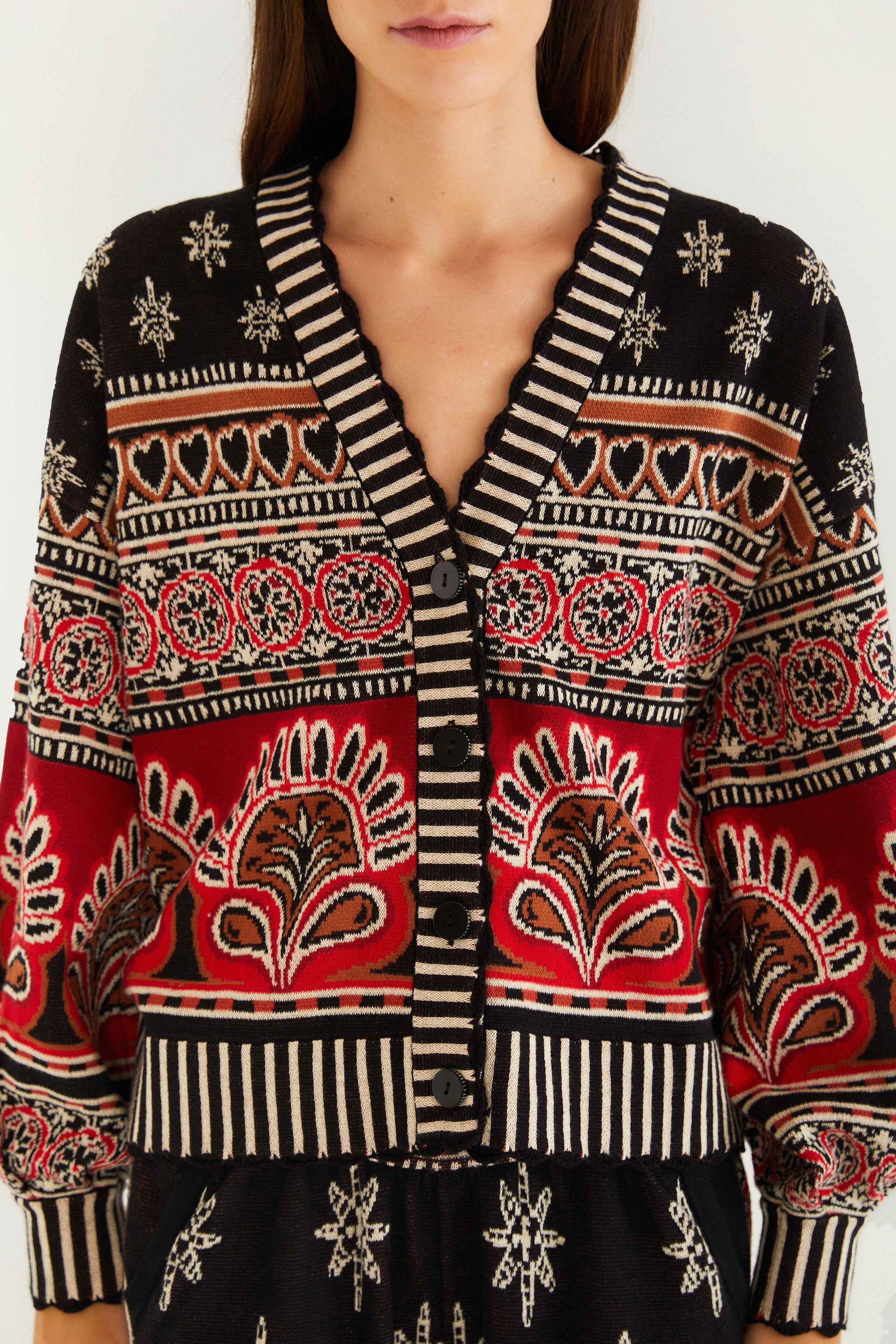 Farm Rio Black Ainika Love Coconut Groove Knit Cardigan