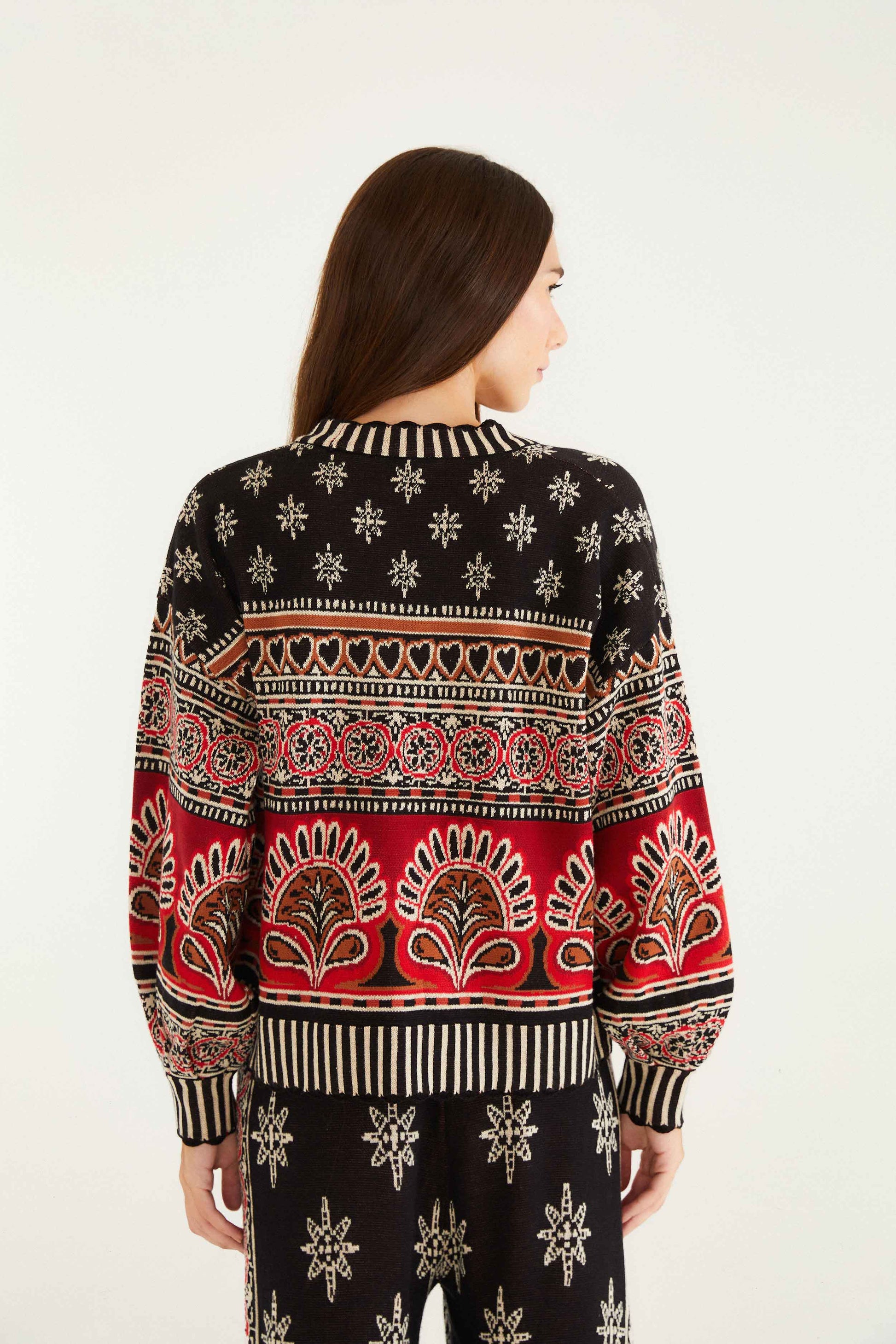 Farm Rio Black Ainika Love Coconut Groove Knit Cardigan