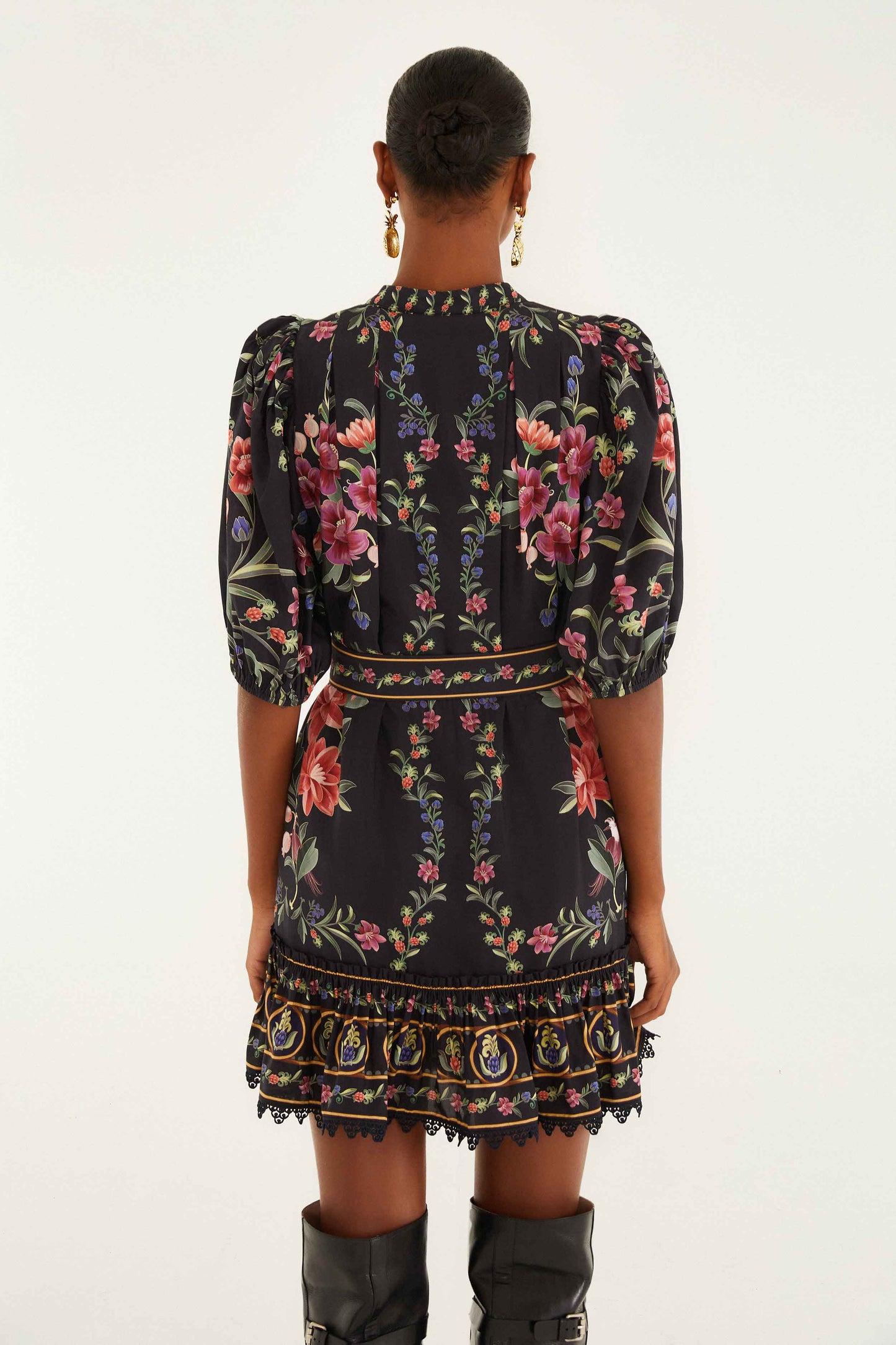 Farm Rio Black Belle Garden Lace Belted Mini Dress