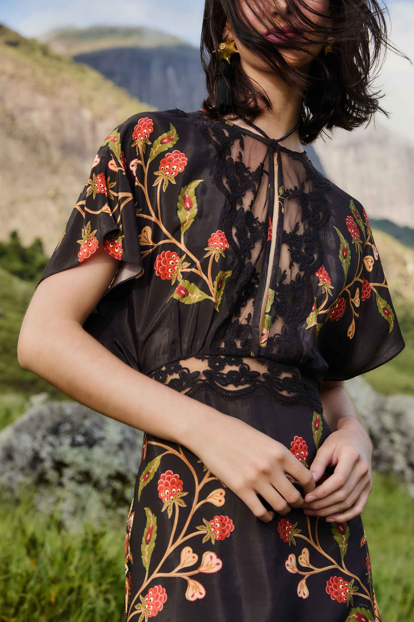 Farm Rio Black Berry Garden Mini Dress